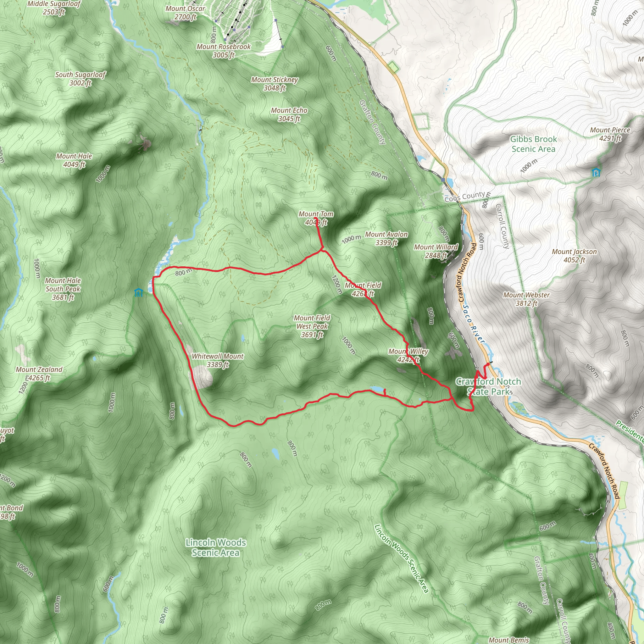 Mount Willey and Mount Field Loop via A-Z Trail mobile static map