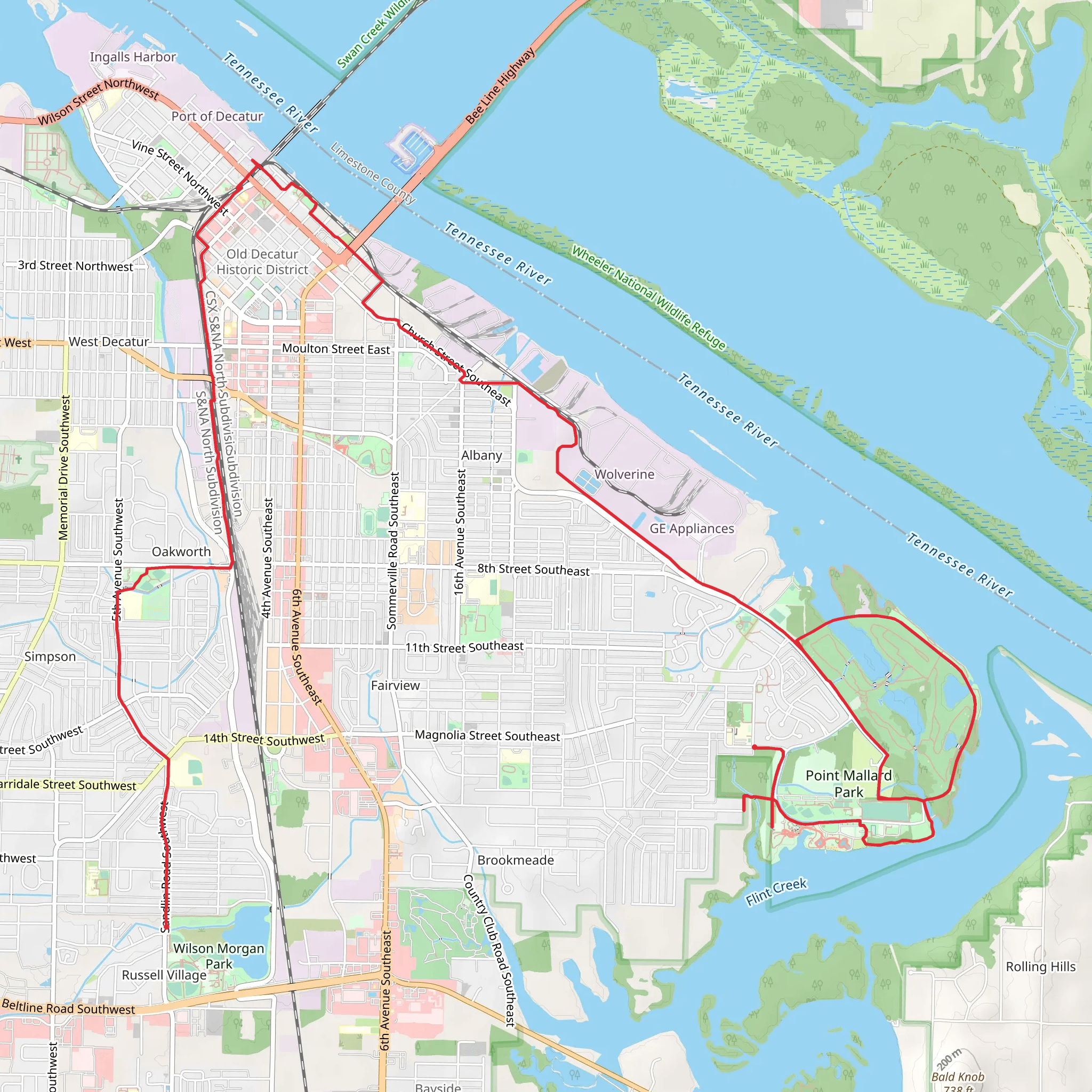 Tennessee River and Point Mallard Walking Trail mobile static map