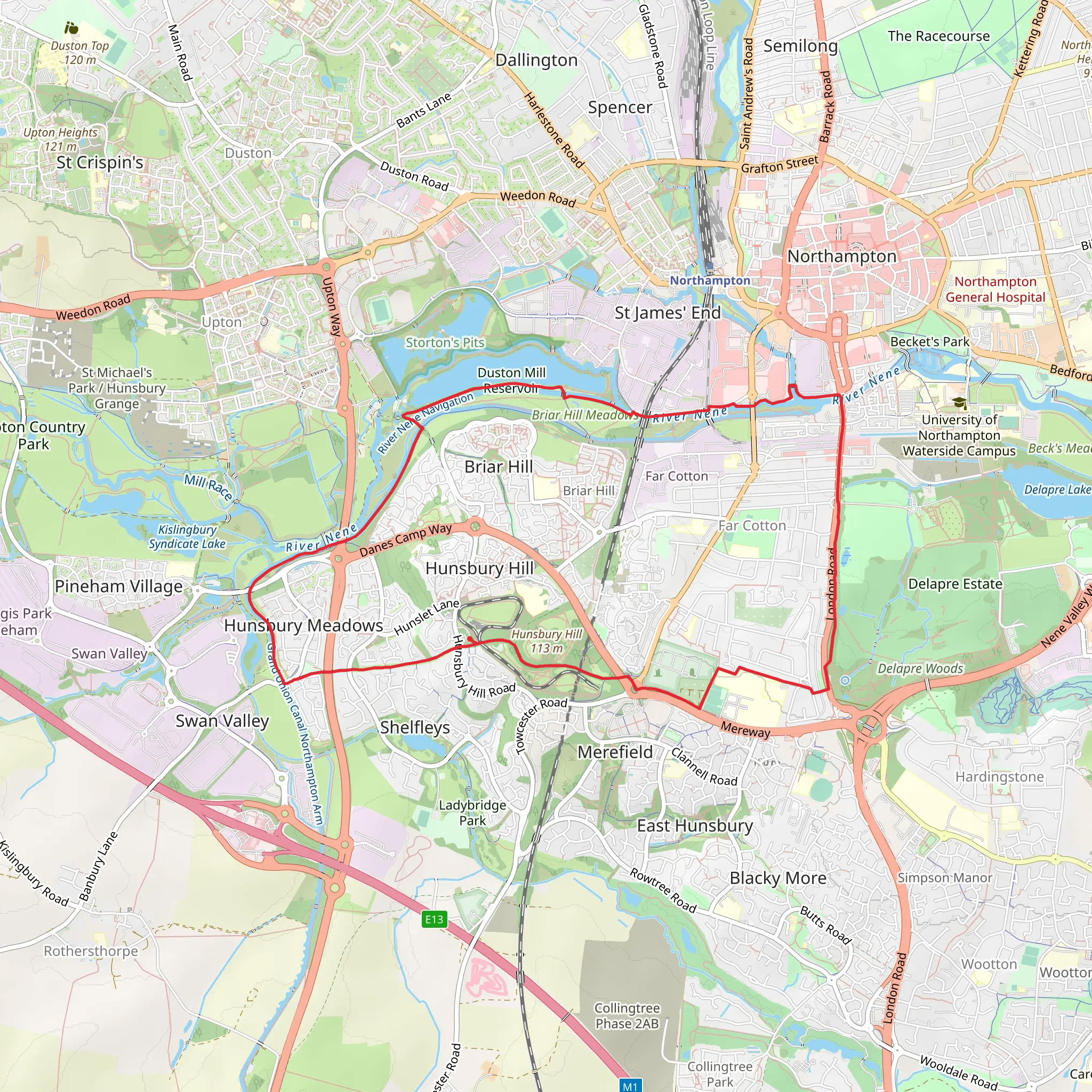 Far Cotton Loop via Duston Mill Reservoir mobile static map
