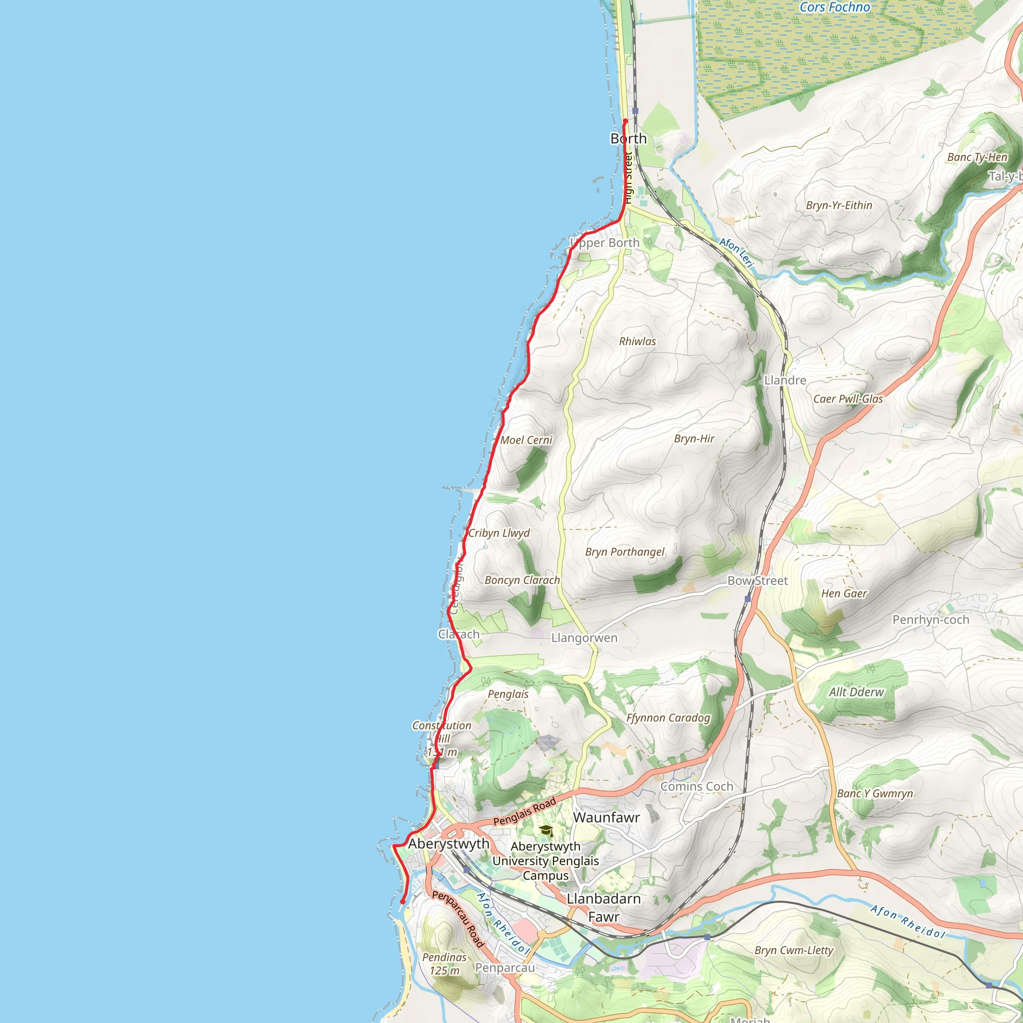 Coast from Borth to Aberystwyth mobile static map