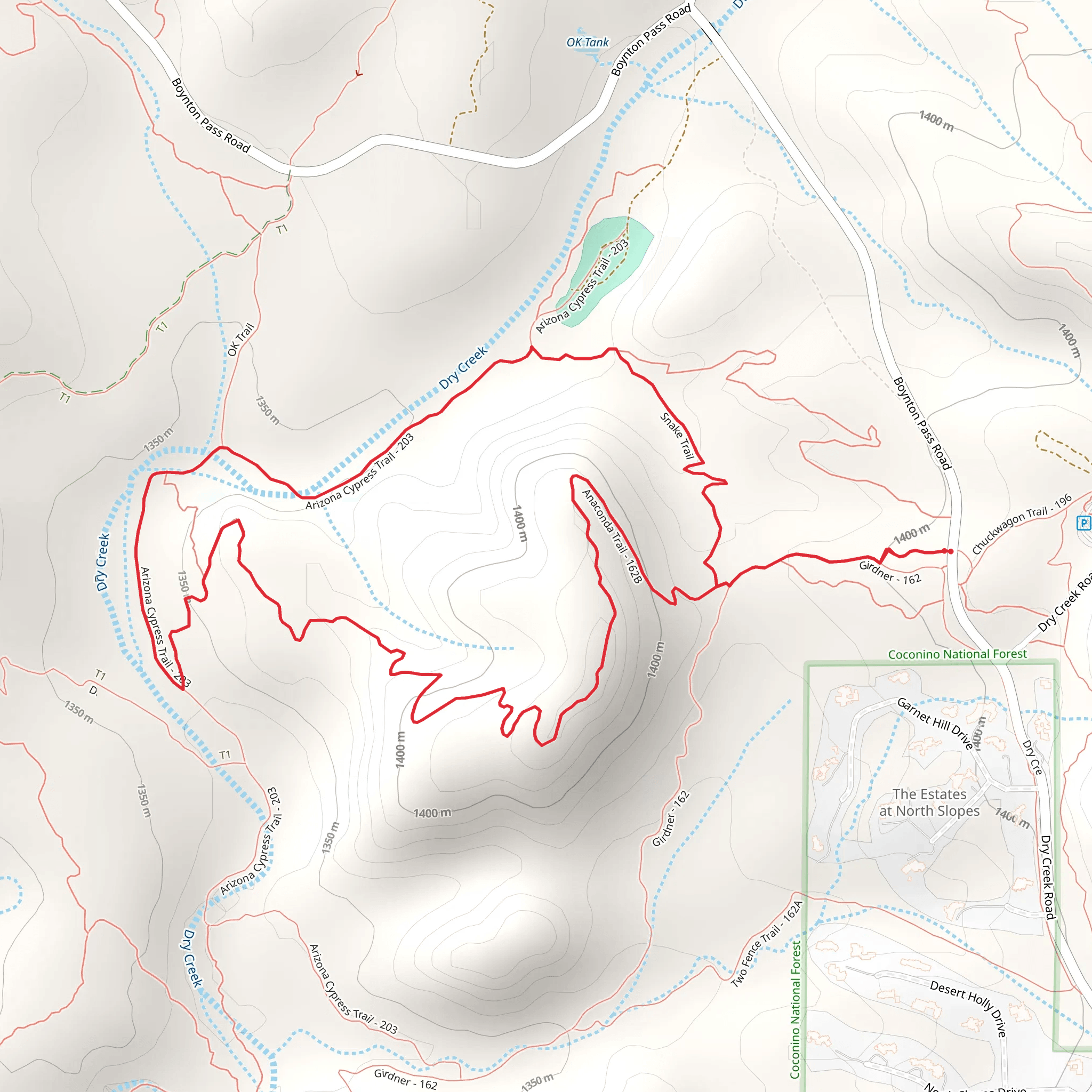 Anaconda, Arizona Cypress and Snake Loop Trail mobile static map