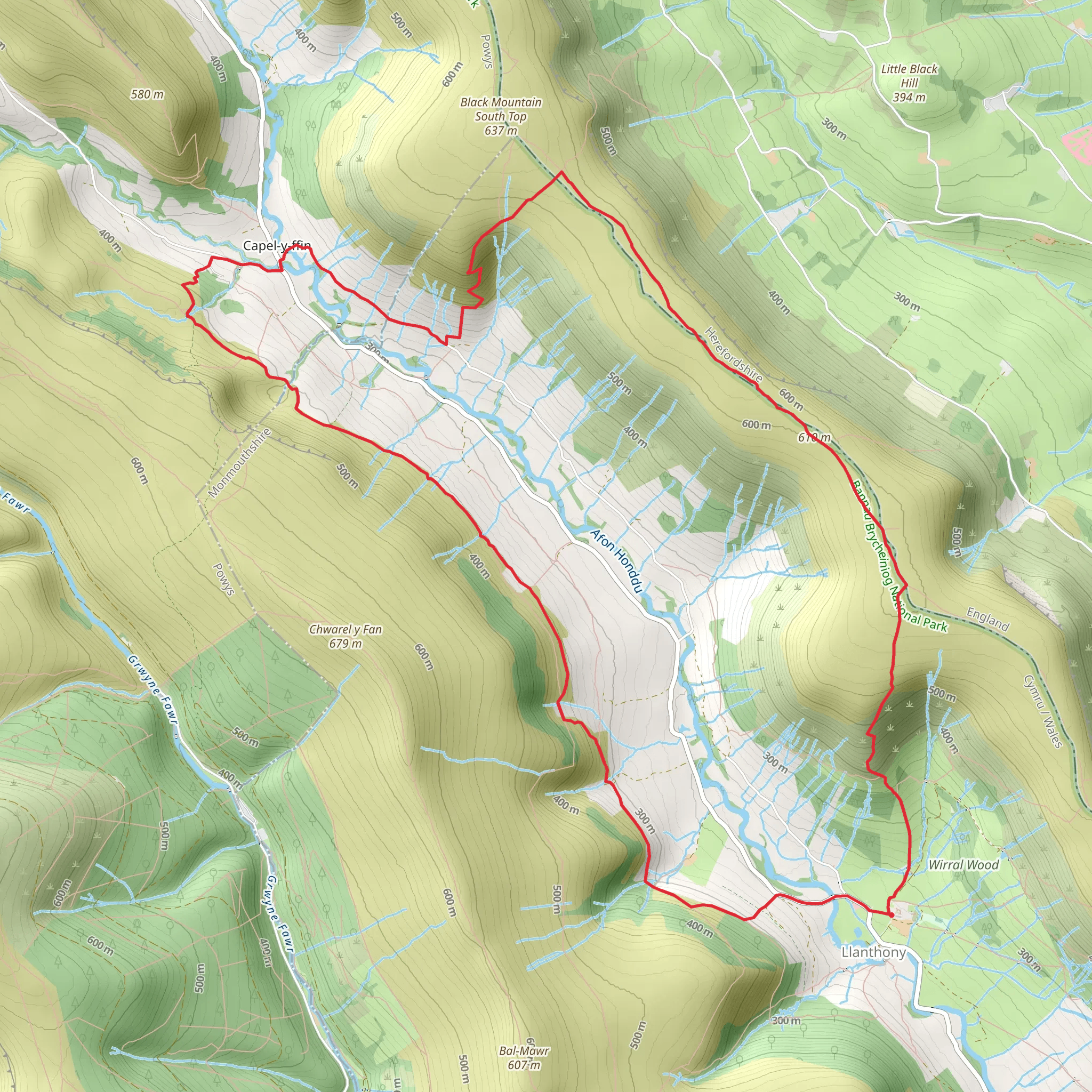 Vale of Ewyas from Llanthony Abbey mobile static map