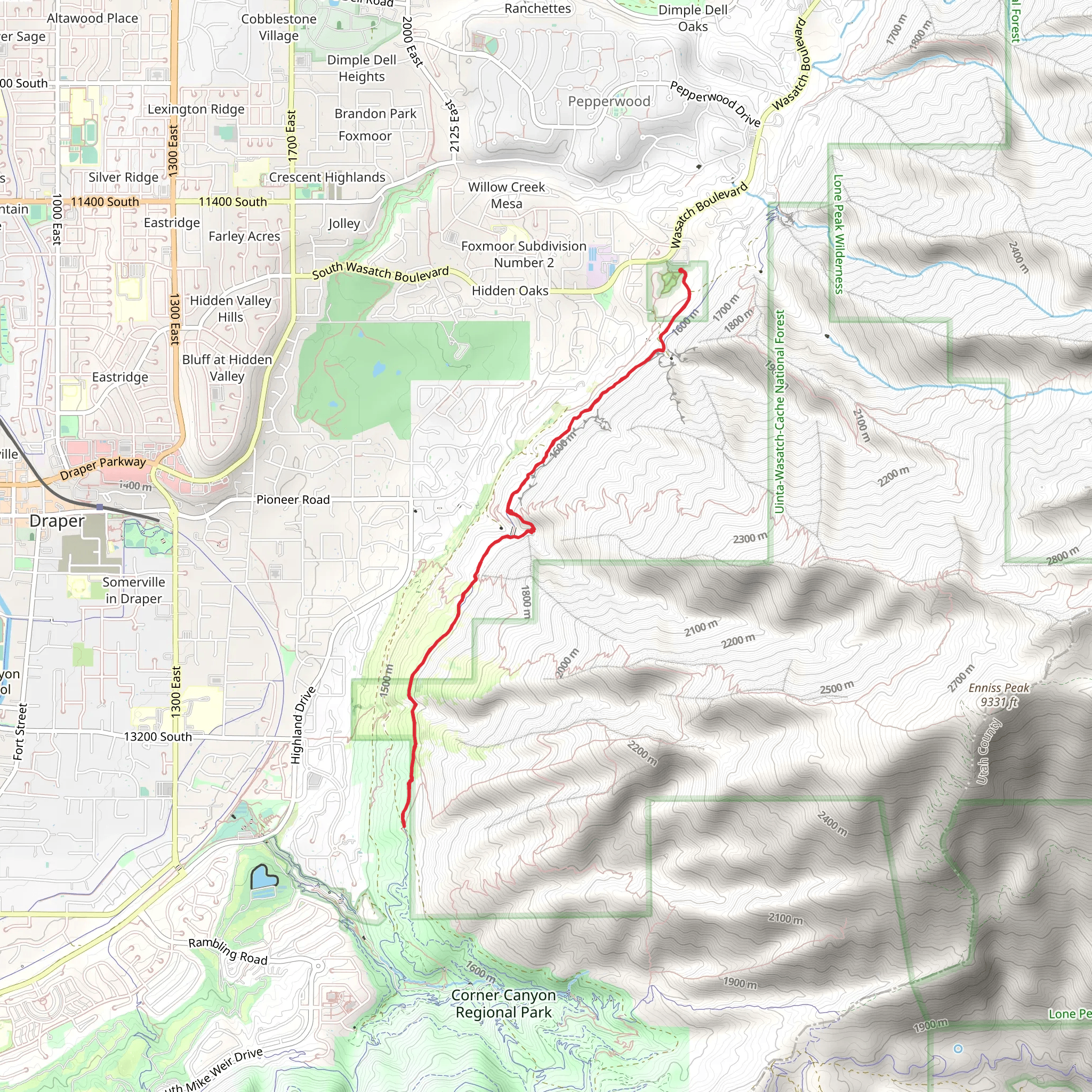 Bonneville Shoreline Trail from Hidden Valley Park mobile static map