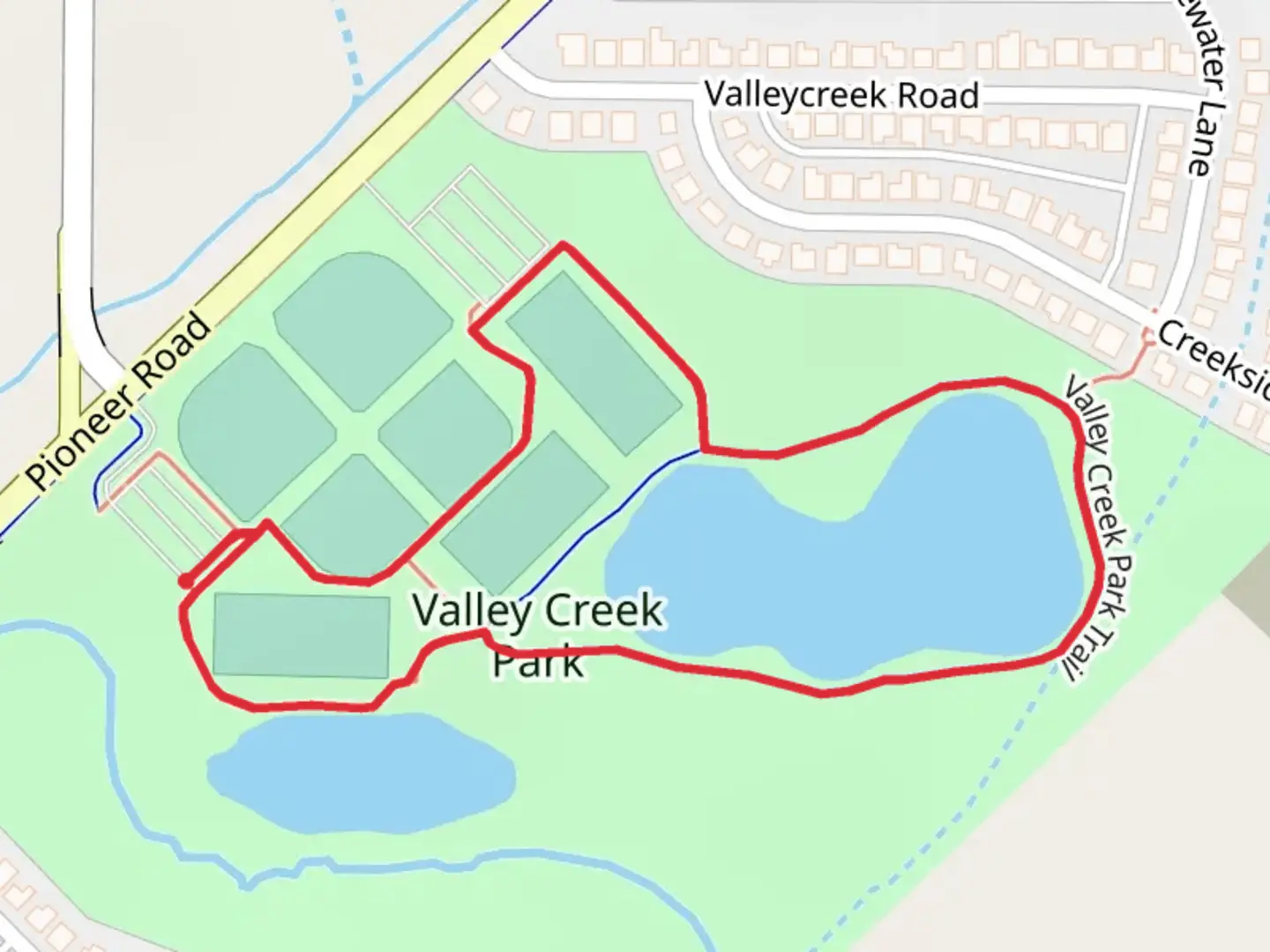 An image depicting the trail Valley Creek Park Loop - Long and its surrounding area.