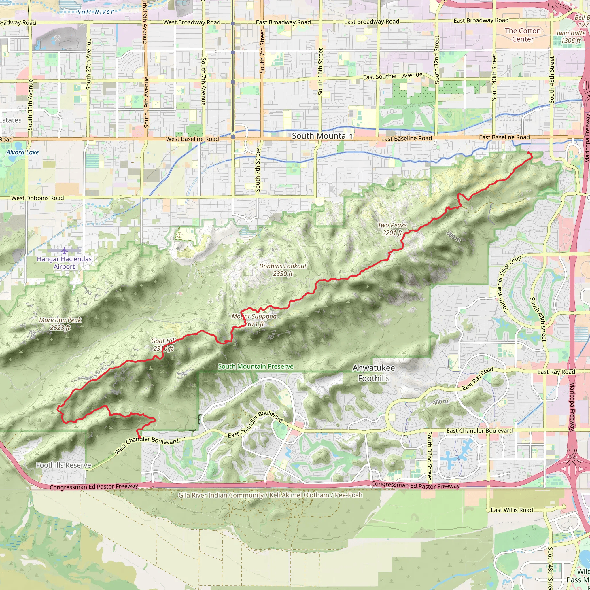 Bursera Trail to Ridgeline Trail mobile static map