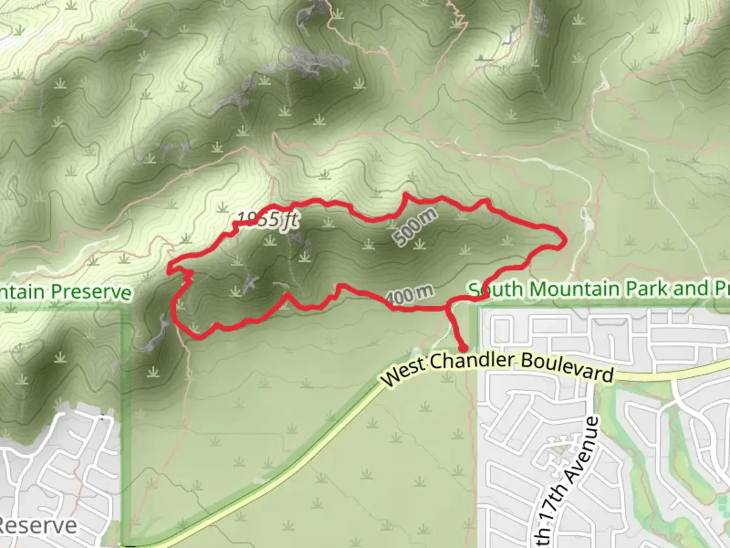 An image depicting the trail Bursera Trail and Pyramid Trail and its surrounding area.