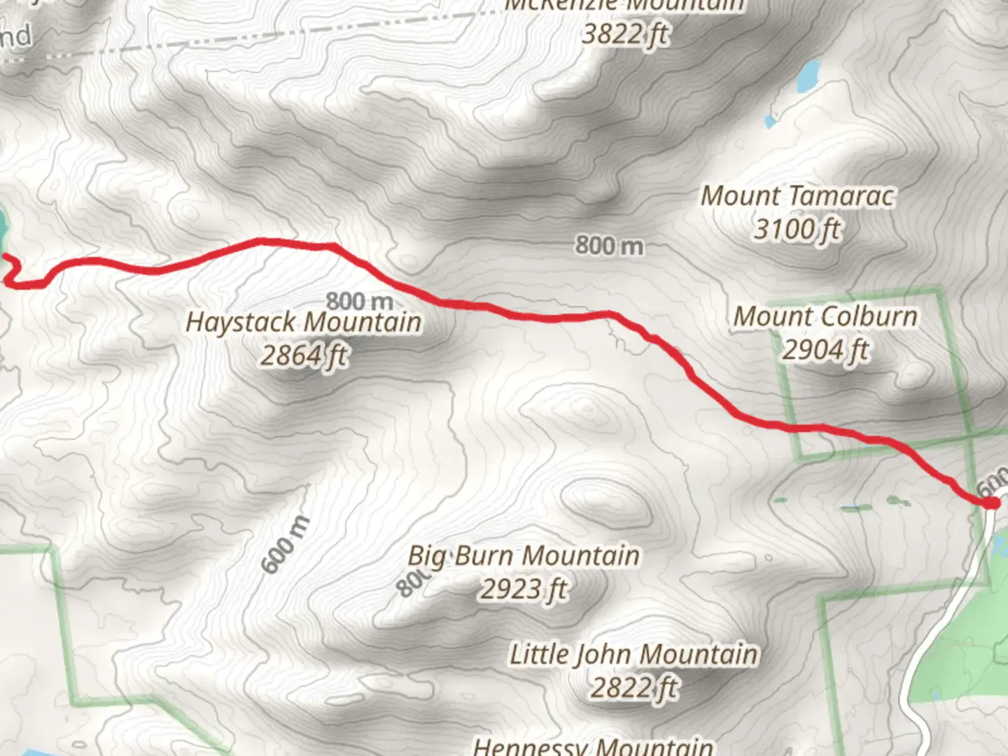 An image depicting the trail McKenzie Pond Trail from Whiteface and its surrounding area.