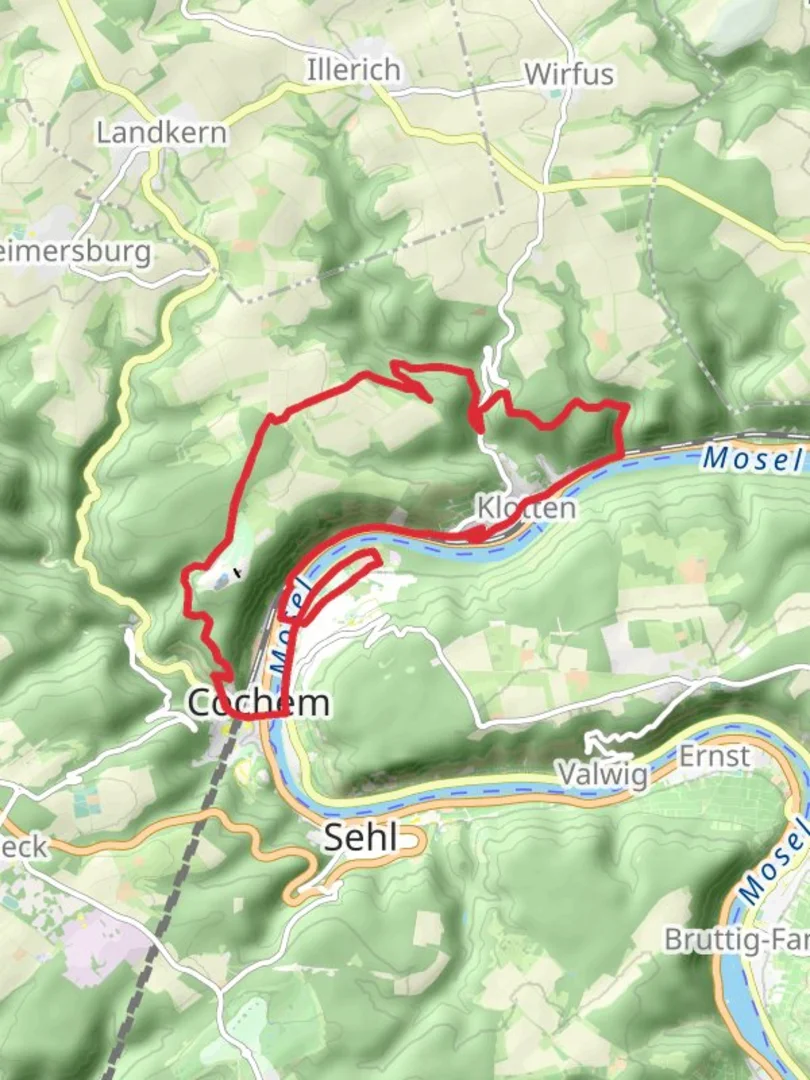 An image depicting the trail Cochem and Klotten Loop and its surrounding area.