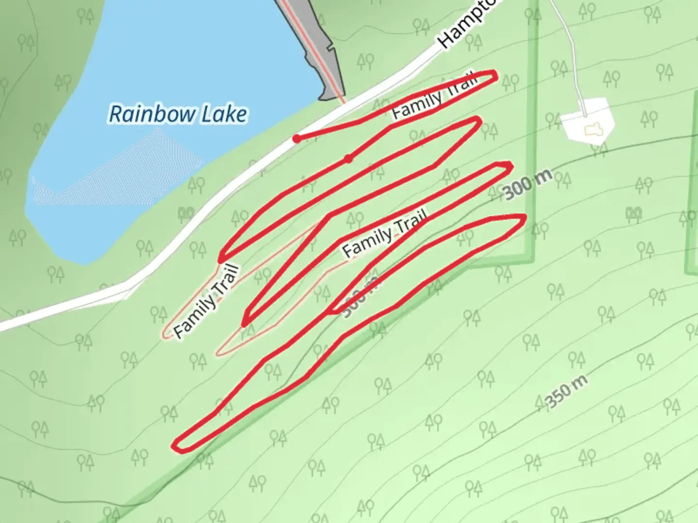 An image depicting the trail Family Trail - Rainbow Lake and its surrounding area.