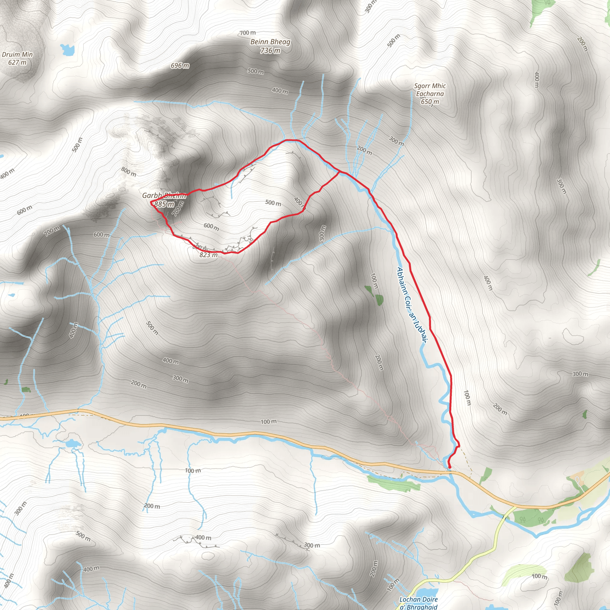 Garbh Bheinn's Great Ridge Loop from Inversanda mobile static map