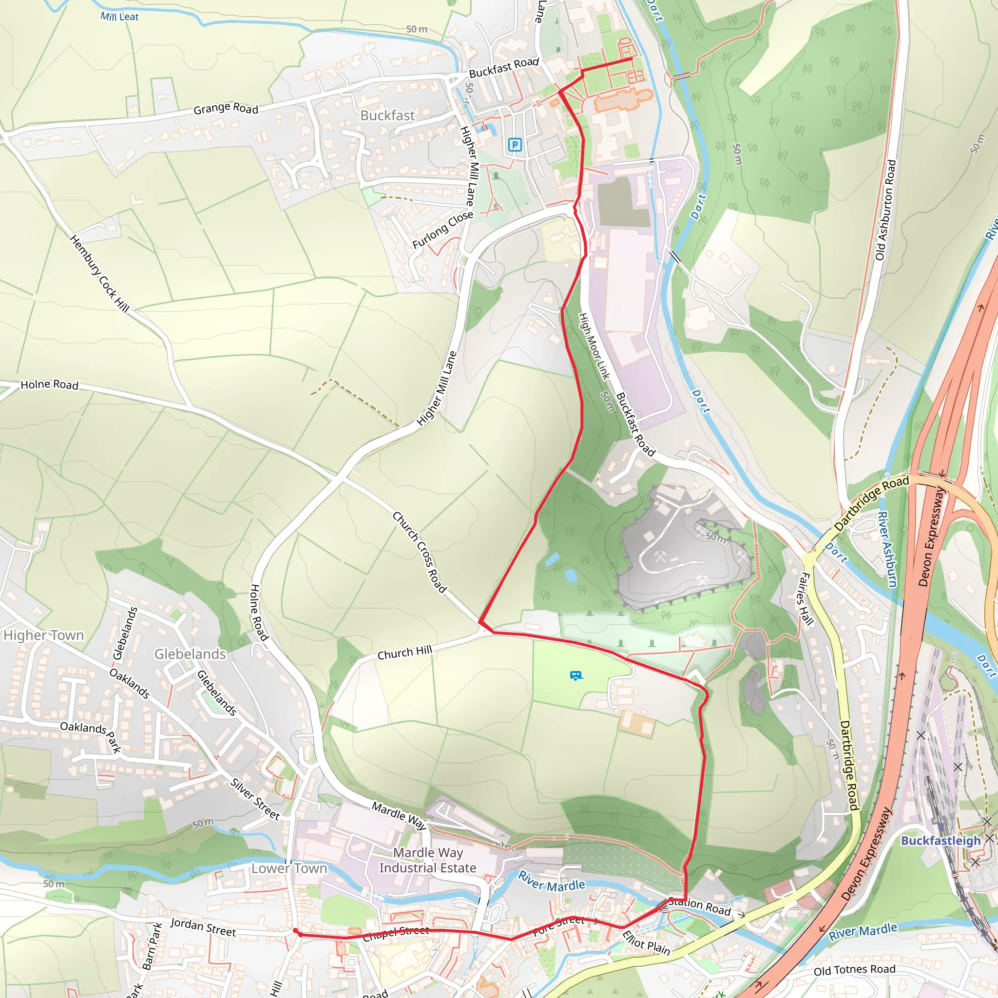 Buckfastleigh and Buckfast Abbey Walk mobile static map