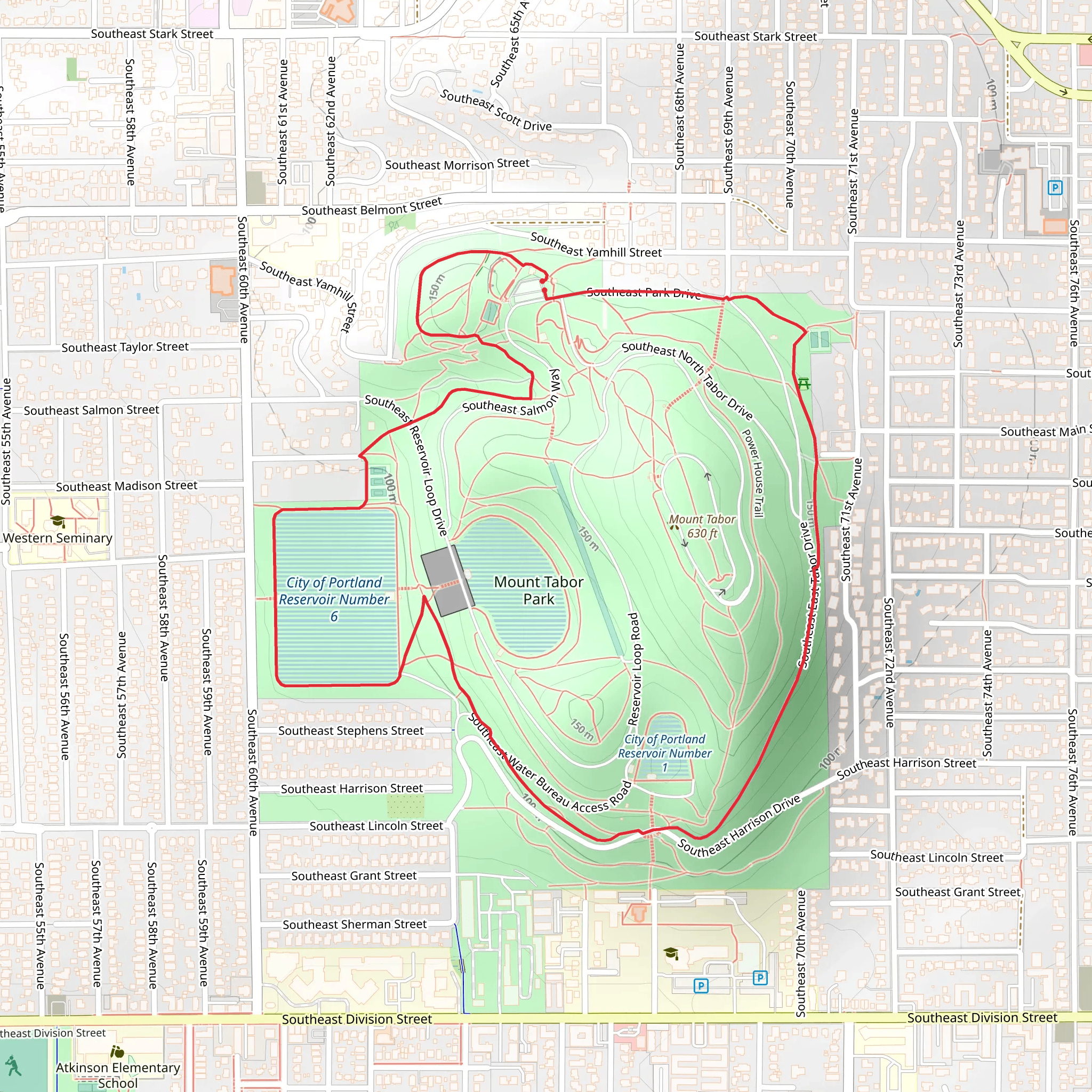 Green, City of Portland Reservoir Number 6 and Blue Loop Trail mobile static map