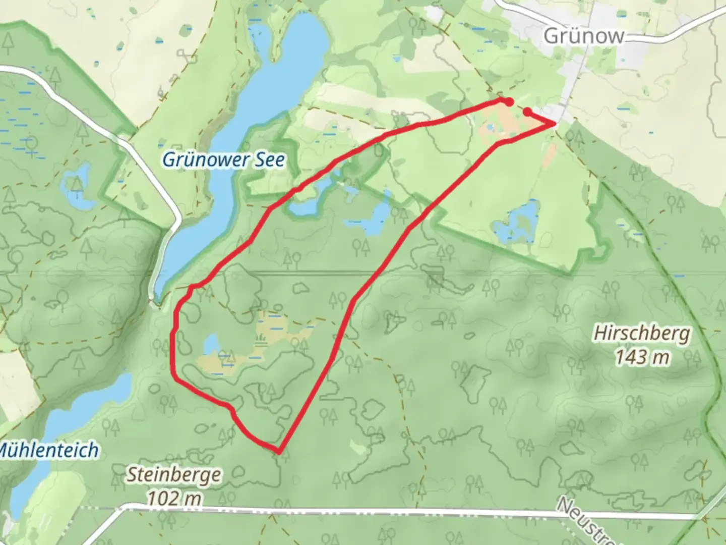 An image depicting the trail Gelber Falke Gruenow and its surrounding area.