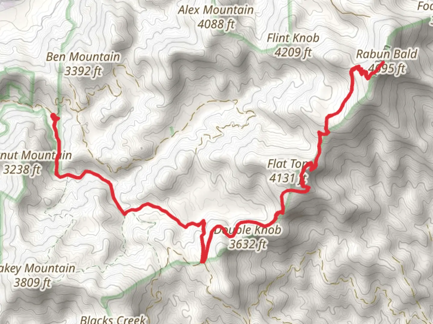 An image depicting the trail Rabun Bald via Darnell Creek Horse Trail and its surrounding area.