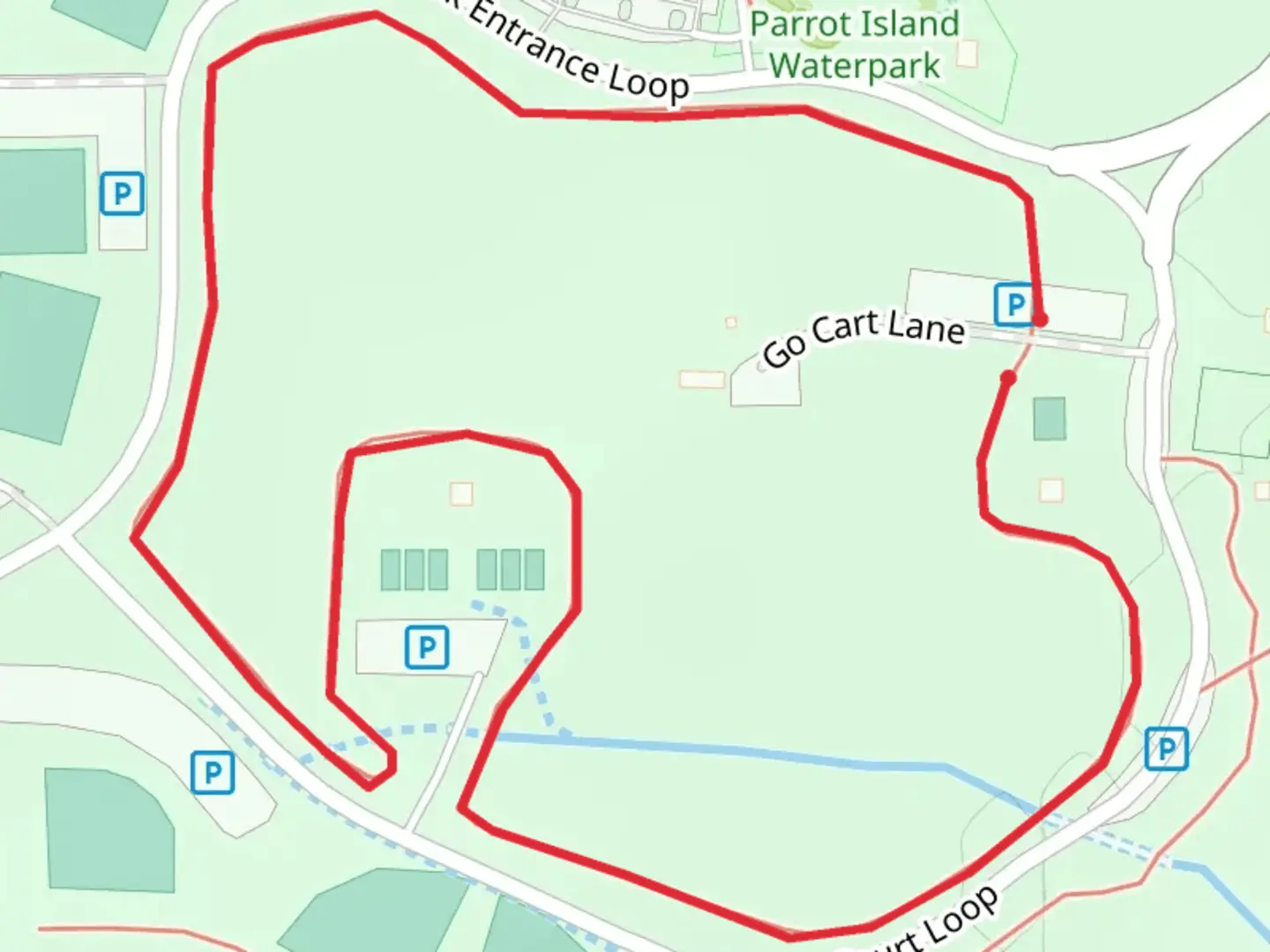 An image depicting the trail Park Entrance Loop and its surrounding area.