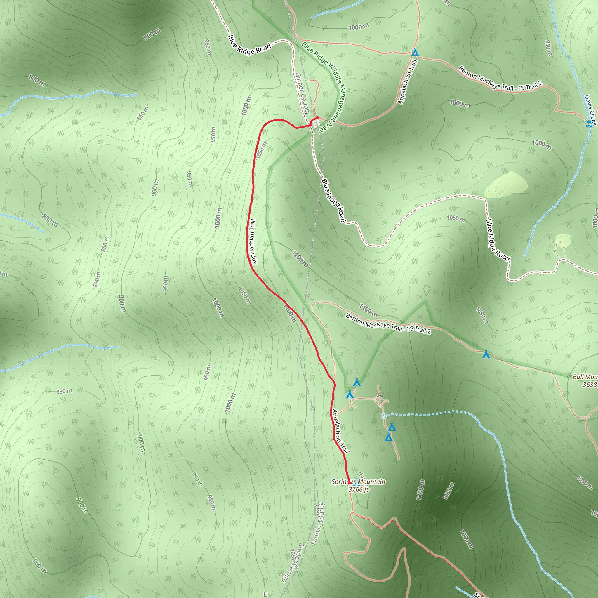 Springer Mountain via Appalachian Trail mobile static map