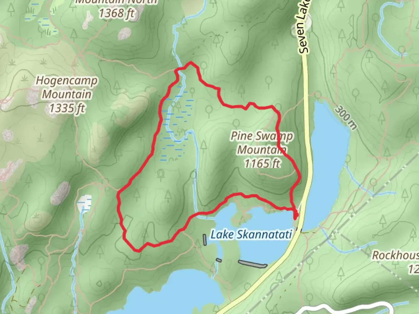 An image depicting the trail Pine Swamp Mountain Loop from Lake Askoti and its surrounding area.
