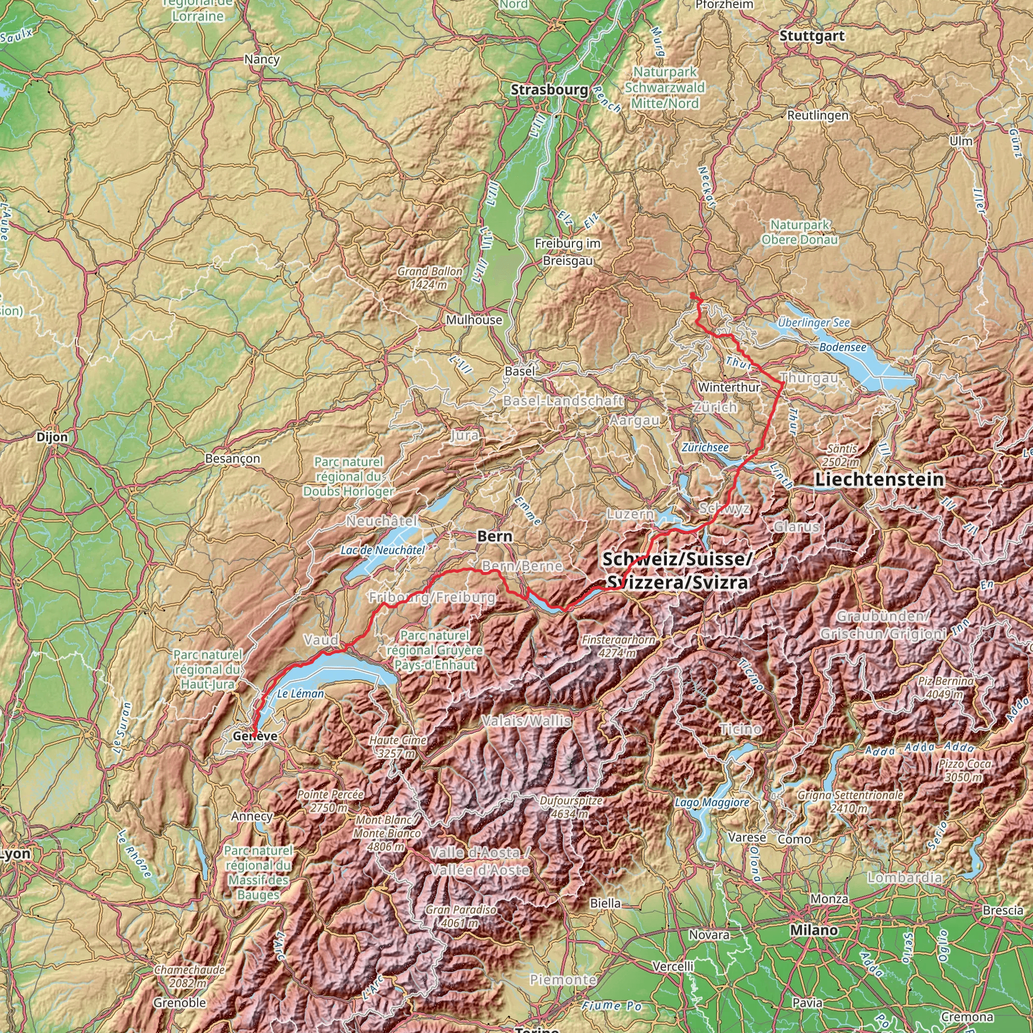 Camino Blumberg-Geneva via Frauenfeld mobile static map