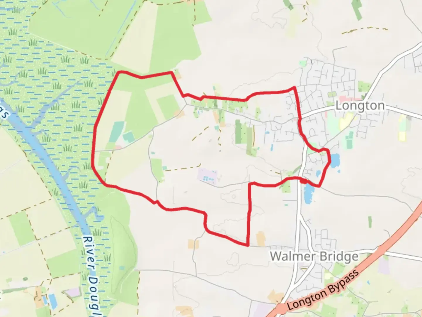 An image depicting the trail The Grove Park via Ribble Way and its surrounding area.