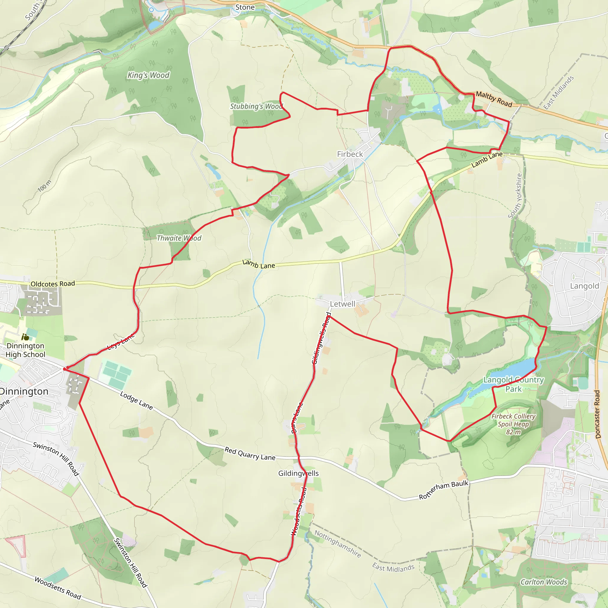 Dinnington and Langold Loop mobile static map