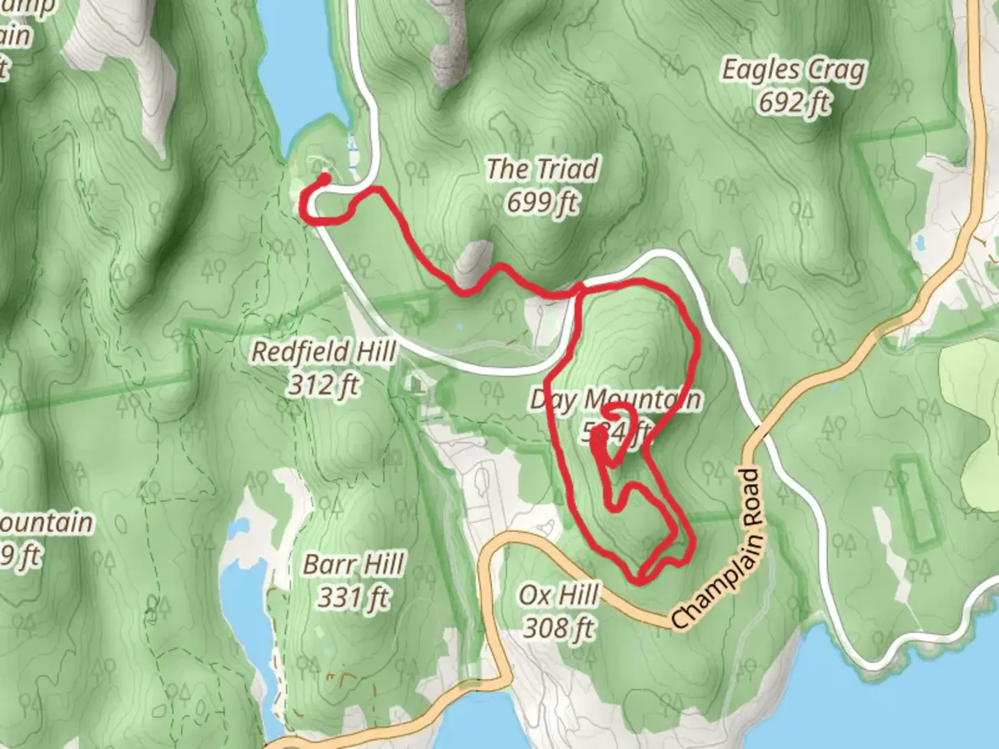 An image depicting the trail Day Mountain Loop and its surrounding area.
