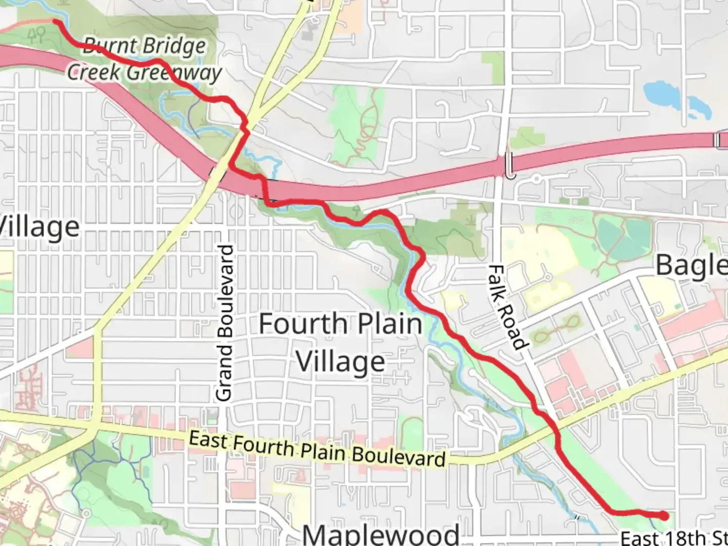 An image depicting the trail Burnt Bridge Creek Trail Out and Back and its surrounding area.