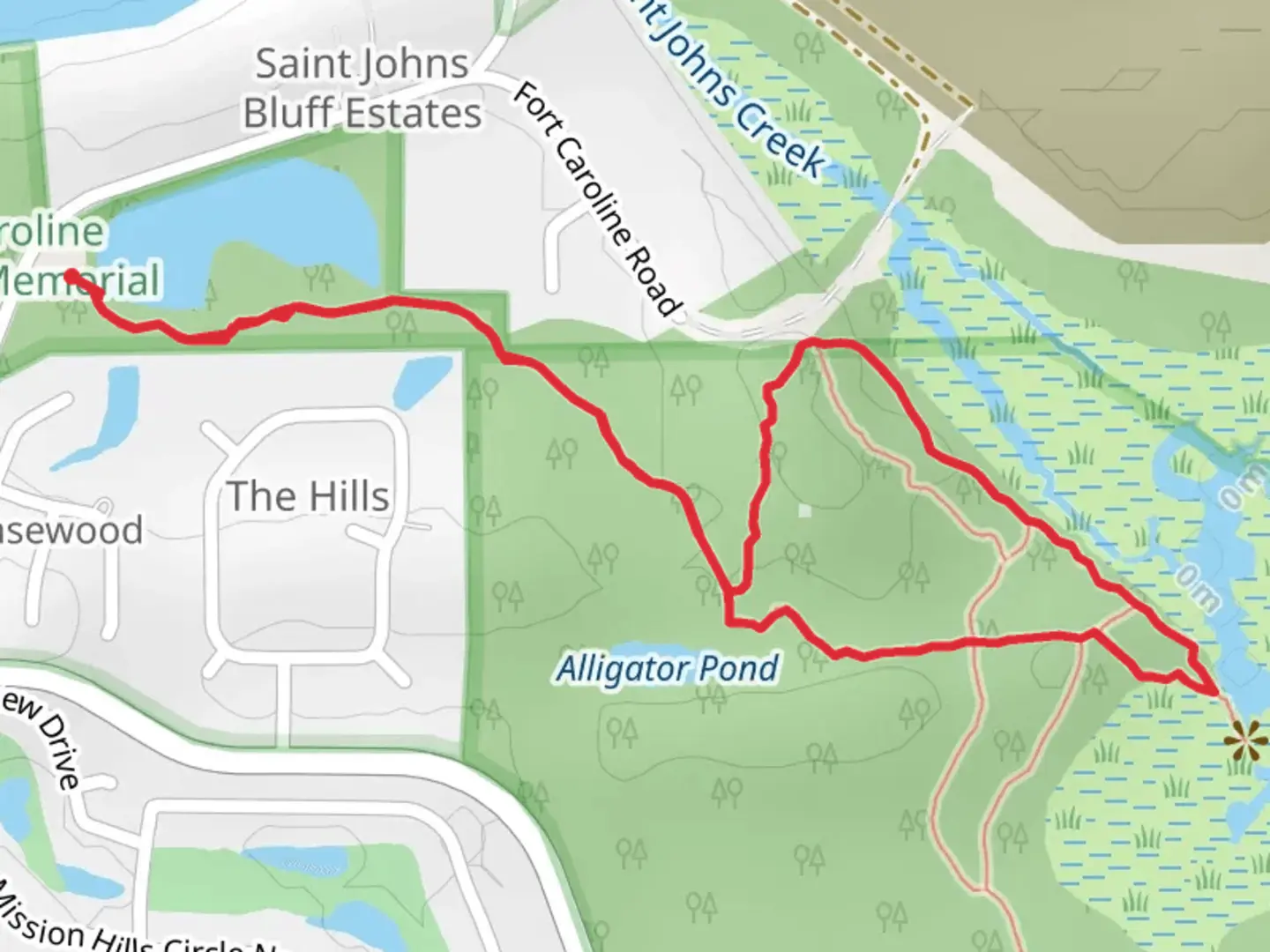An image depicting the trail Alligator and Spanish pond Loop and its surrounding area.