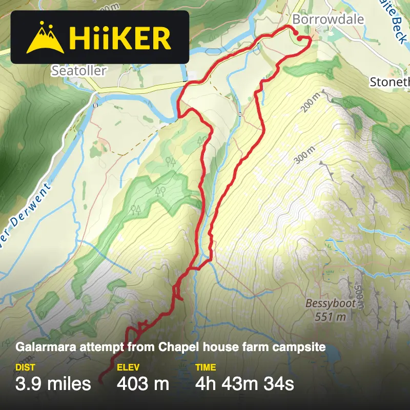 A map preview of the recording Galarmara attempt from Chapel house farm campsite .