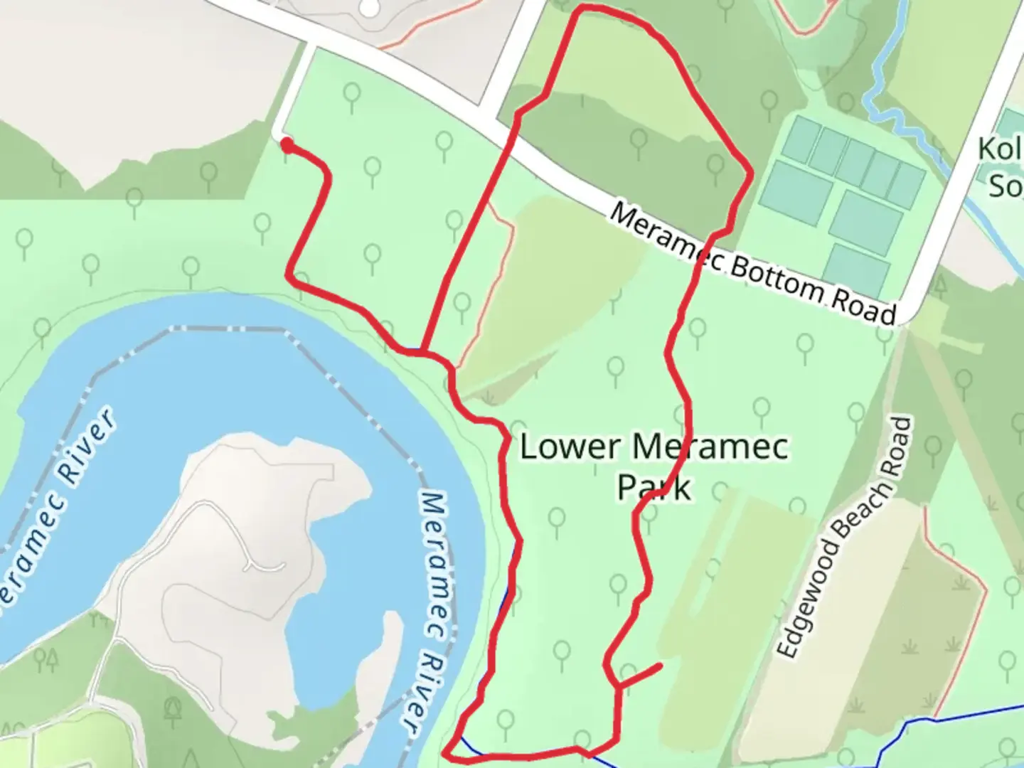 An image depicting the trail Lower Meramec Park Loop and its surrounding area.
