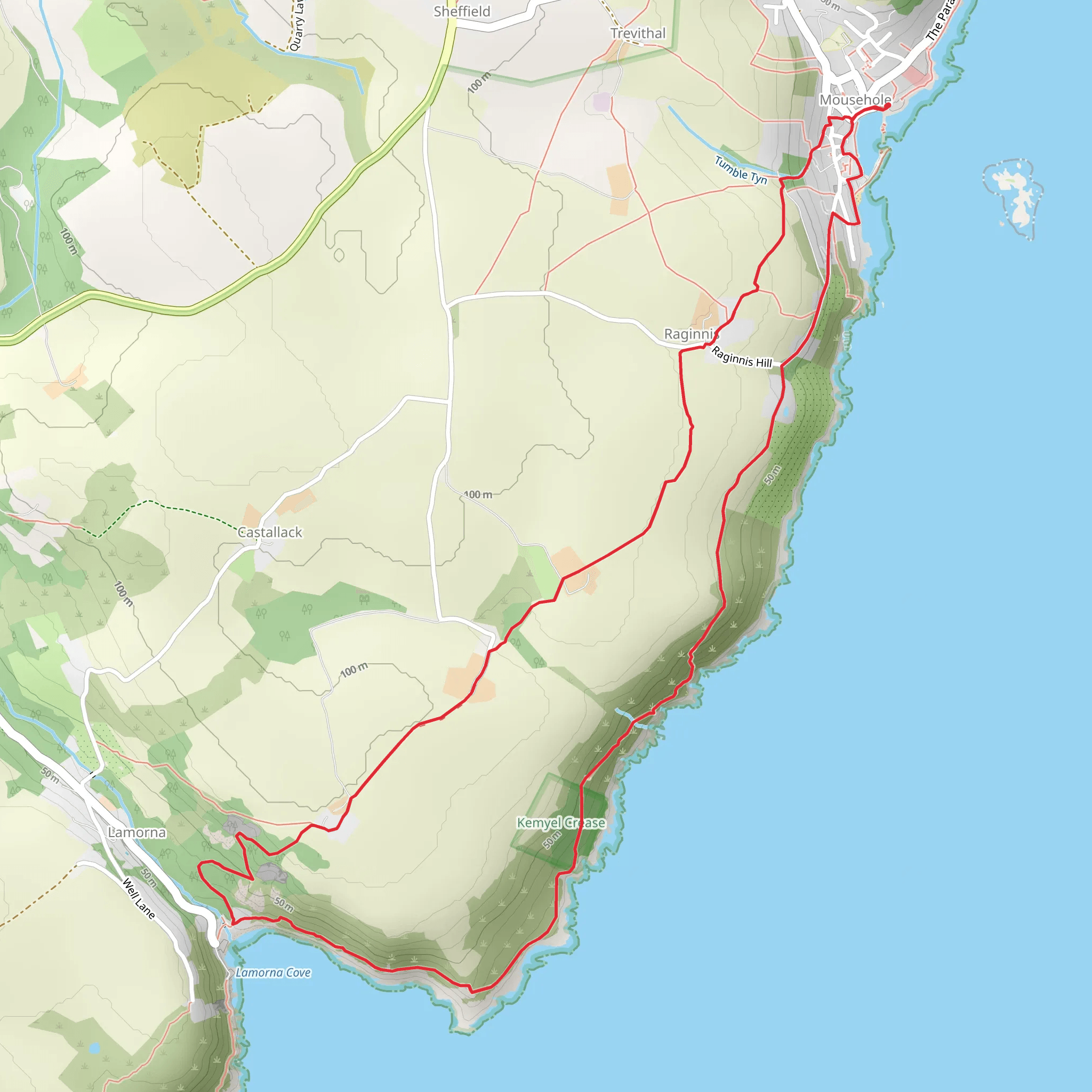 Kemyel A and Lamorna Cove Beach Loop mobile static map