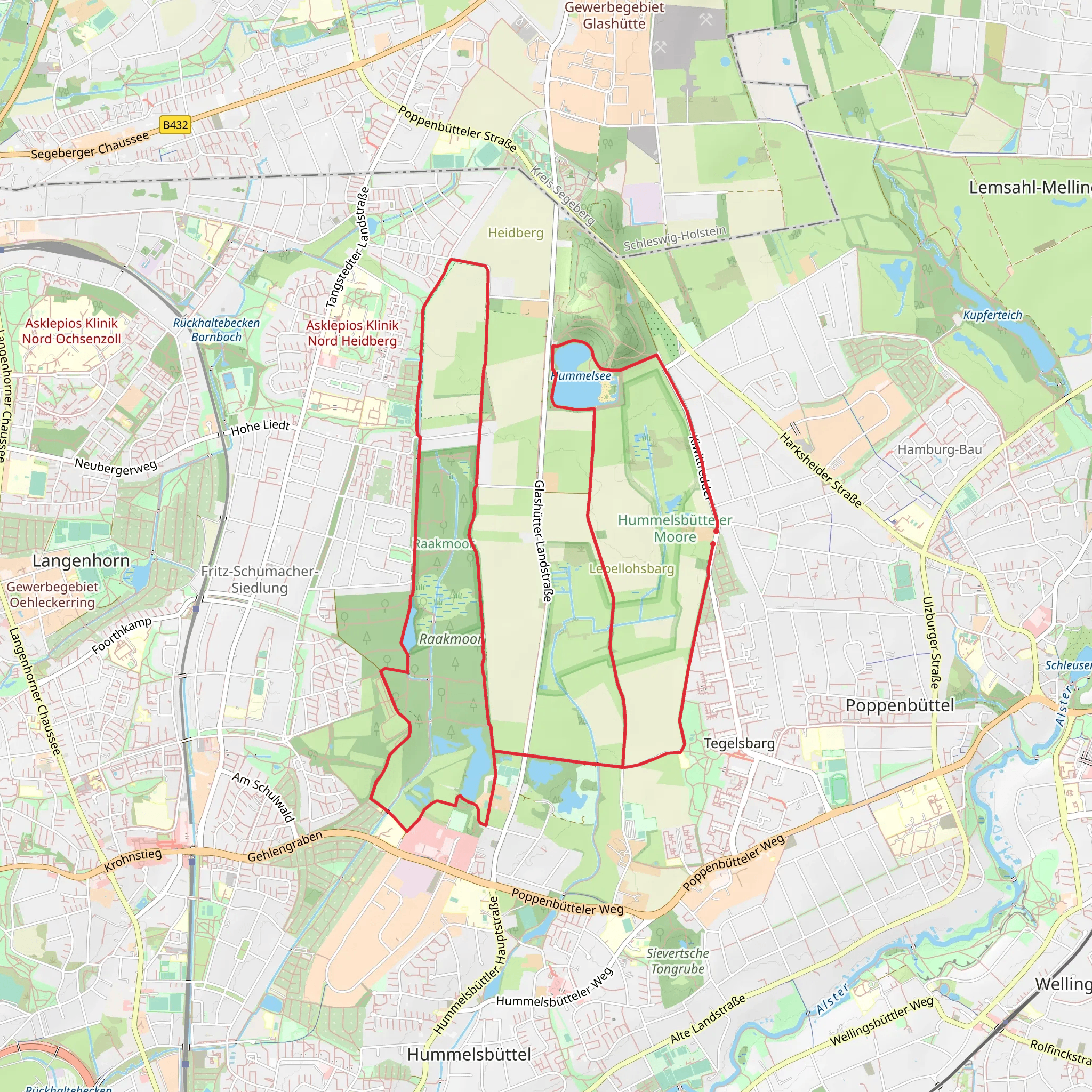 Raakmoorgraben and Hummelsee via Wildes Moor and Rehagen mobile static map