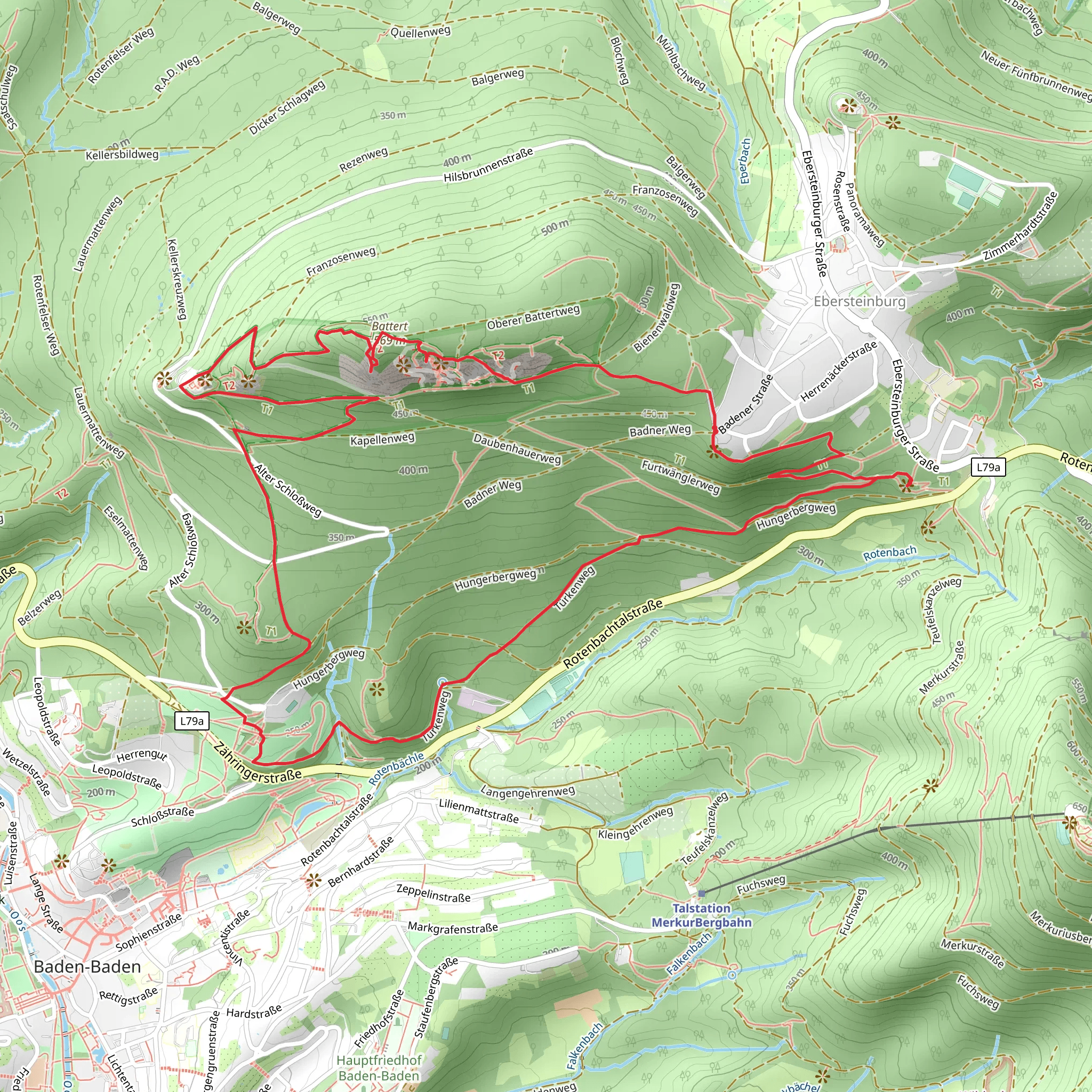 Battert via Tuerkenweg and Battert Rundweg mobile static map