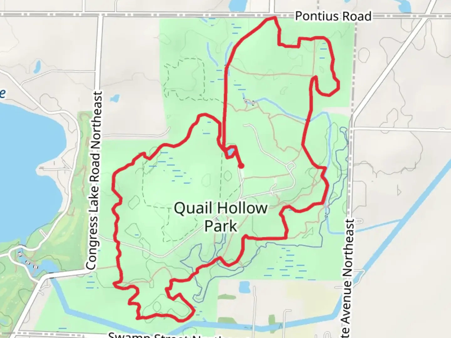 An image depicting the trail Quail Hollow Park Loop and its surrounding area.