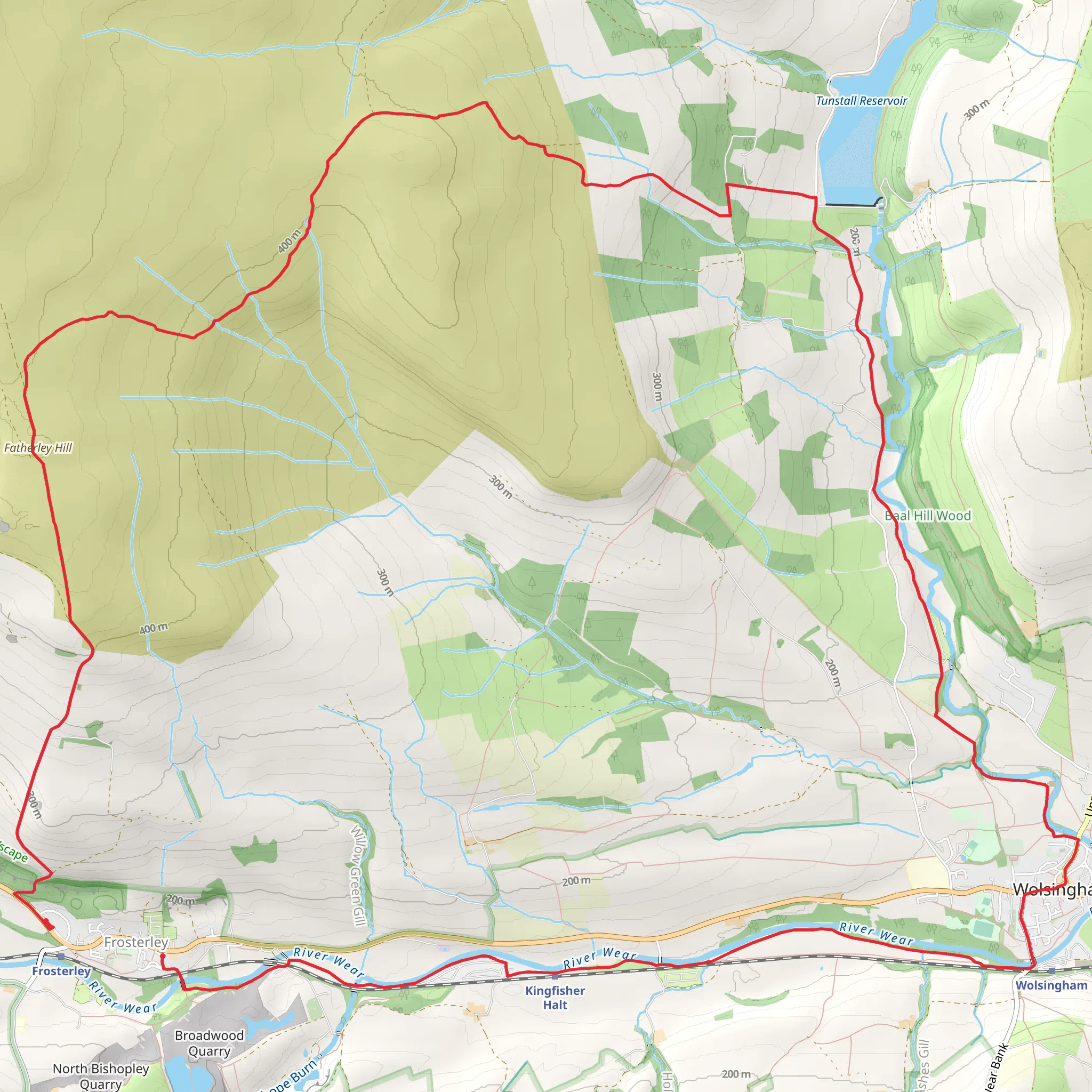 Tunstall Reservoir and Wolsingham Bridge Loop mobile static map