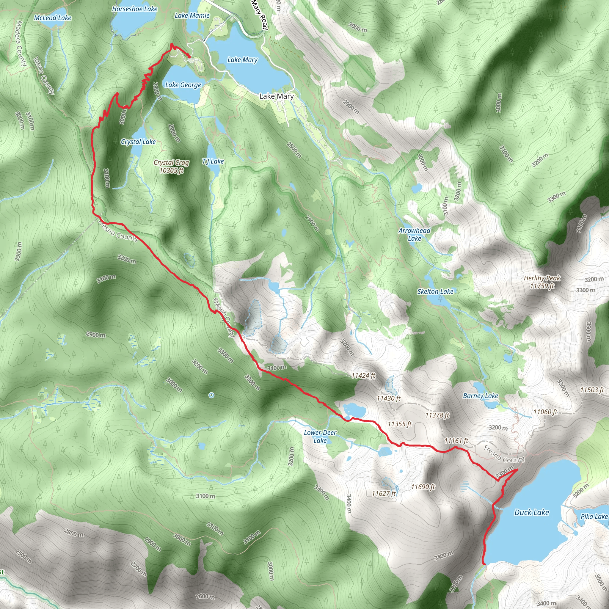 Deer Lakes and Duck Lake via Mammoth Crest Trail mobile static map
