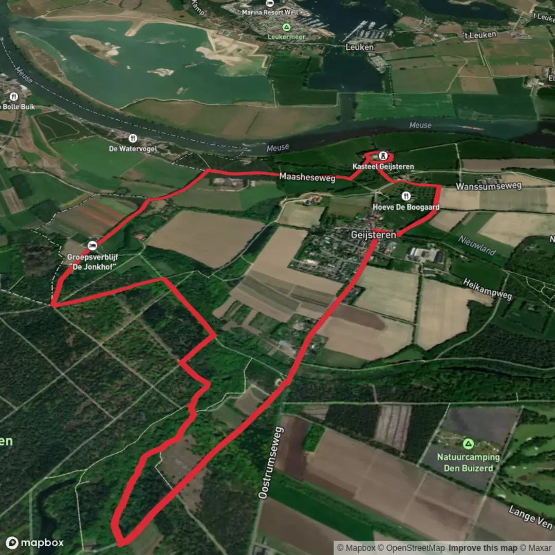 An image depicting the trail Kasteel Geijsteren and Holtmeulen Loop and its surrounding area.