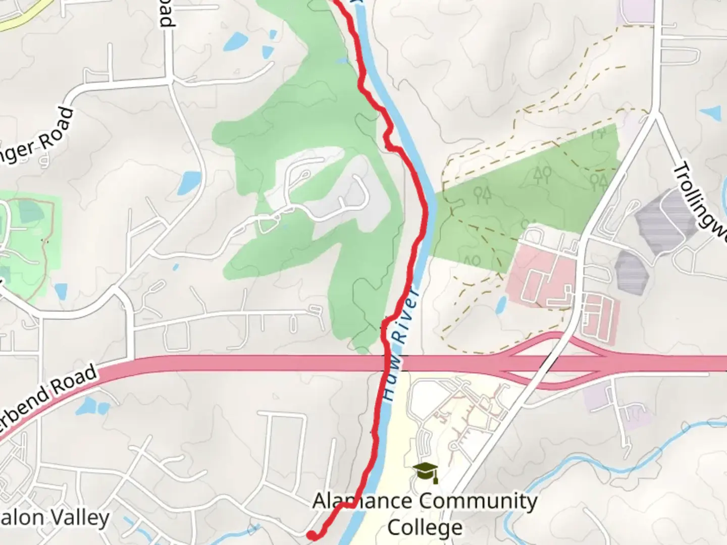 An image depicting the trail Haw River Land Trail and its surrounding area.