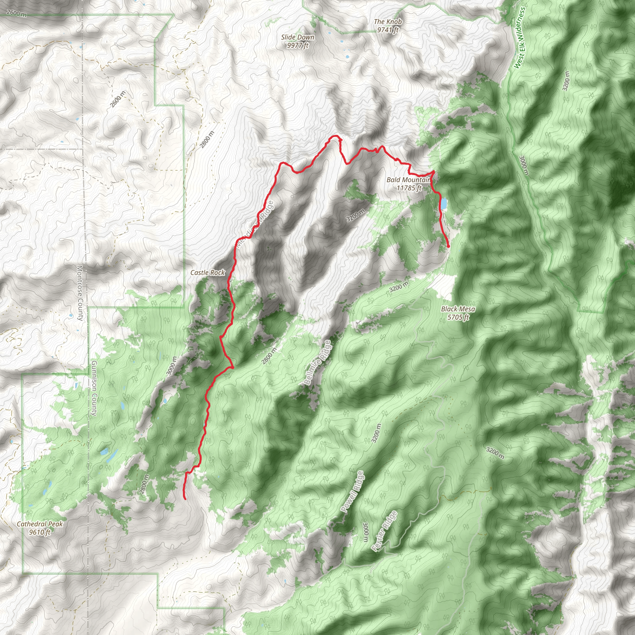 Mendicant Ridge via Bald Mountain Tie in Trail mobile static map