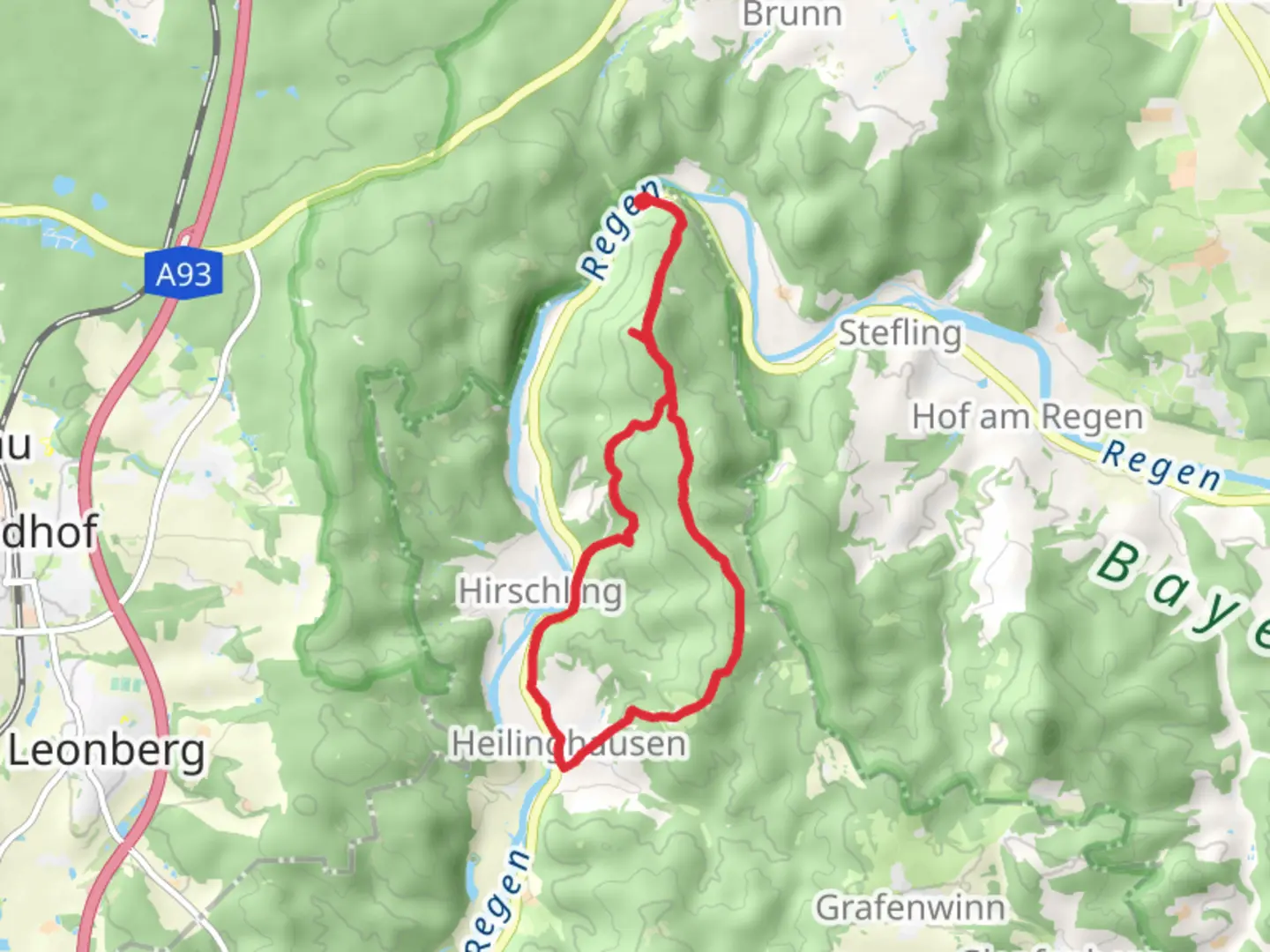 An image depicting the trail Gailenberg, Sussenbach and Ruine Brennberg Loop and its surrounding area.