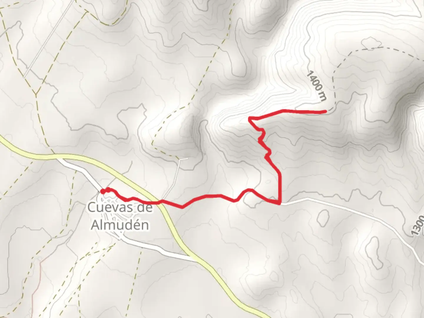 An image depicting the trail Almuden Caves - La Val Viewpoint PR TE 066c and its surrounding area.