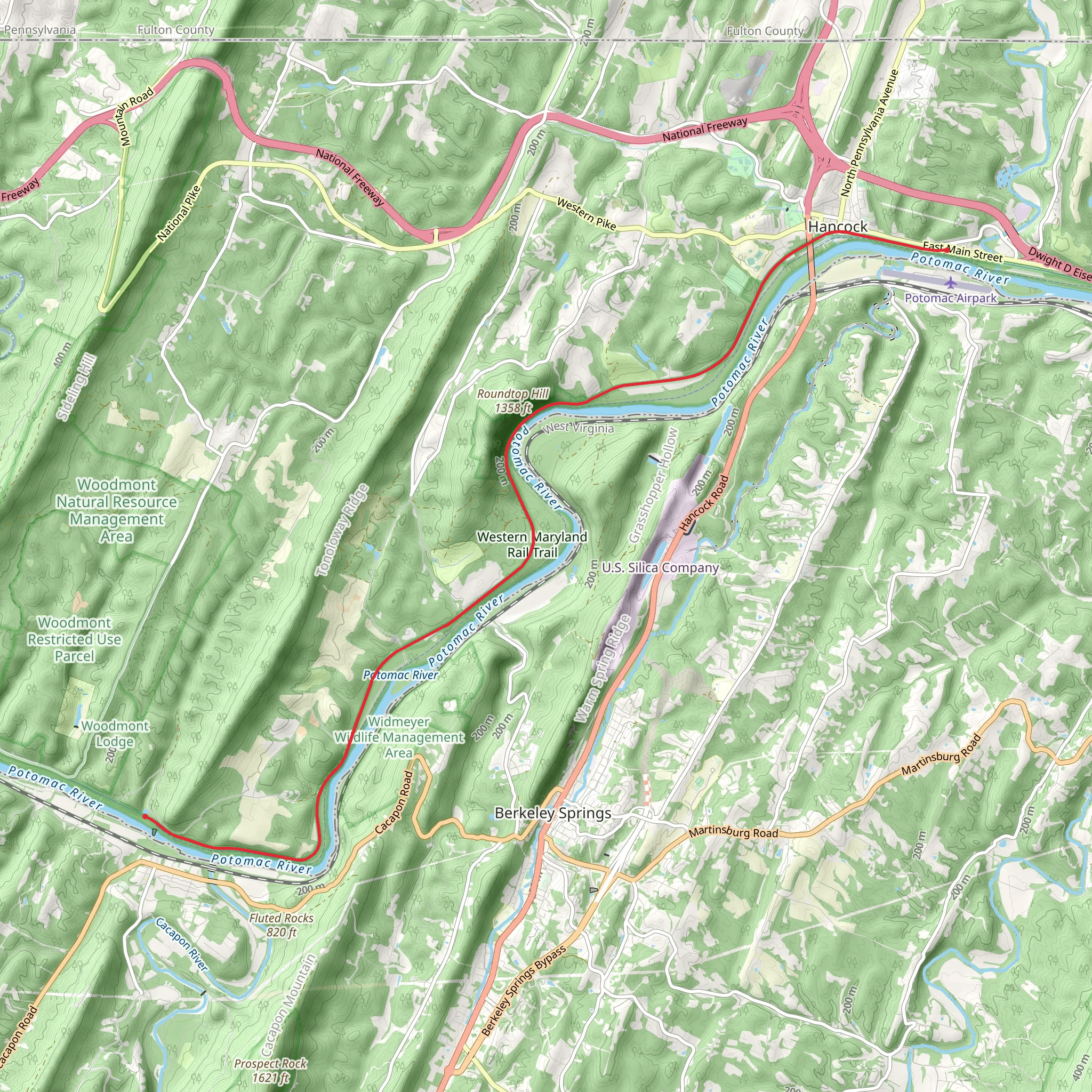 Western Maryland Rail Trail mobile static map