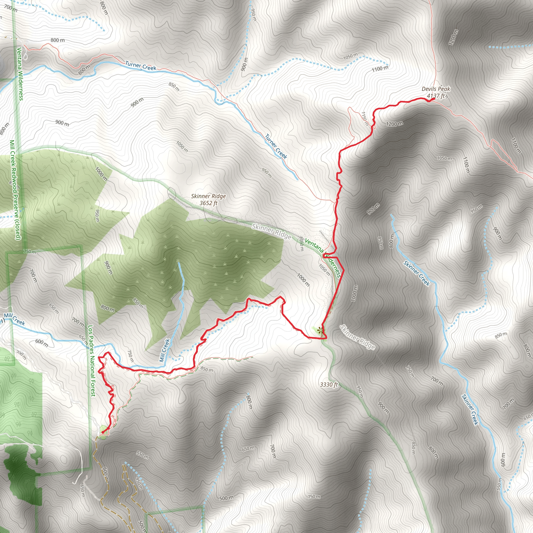 Skinner Ridge Trail mobile static map