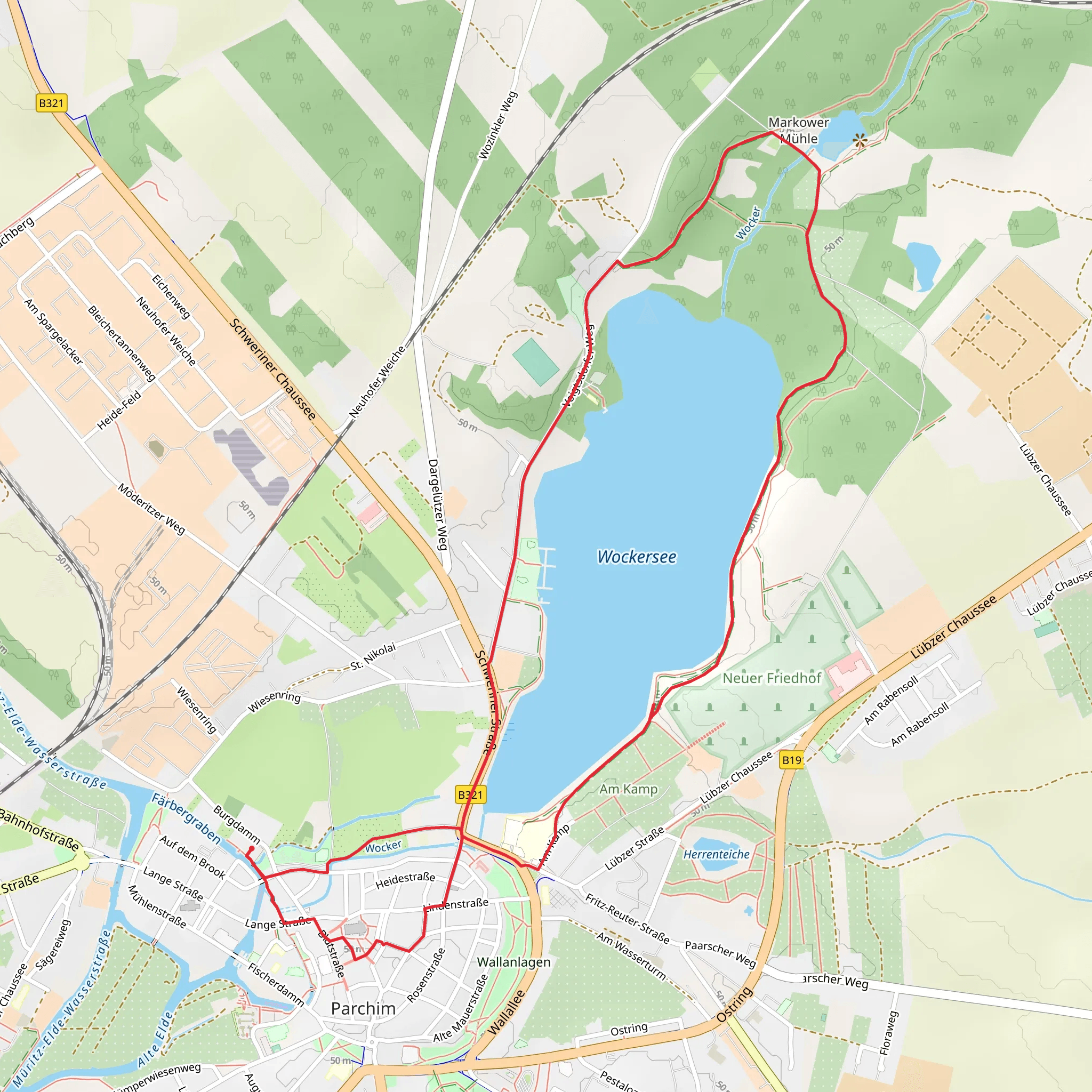 Parchim and Wockersee Loop via Wiesengang mobile static map