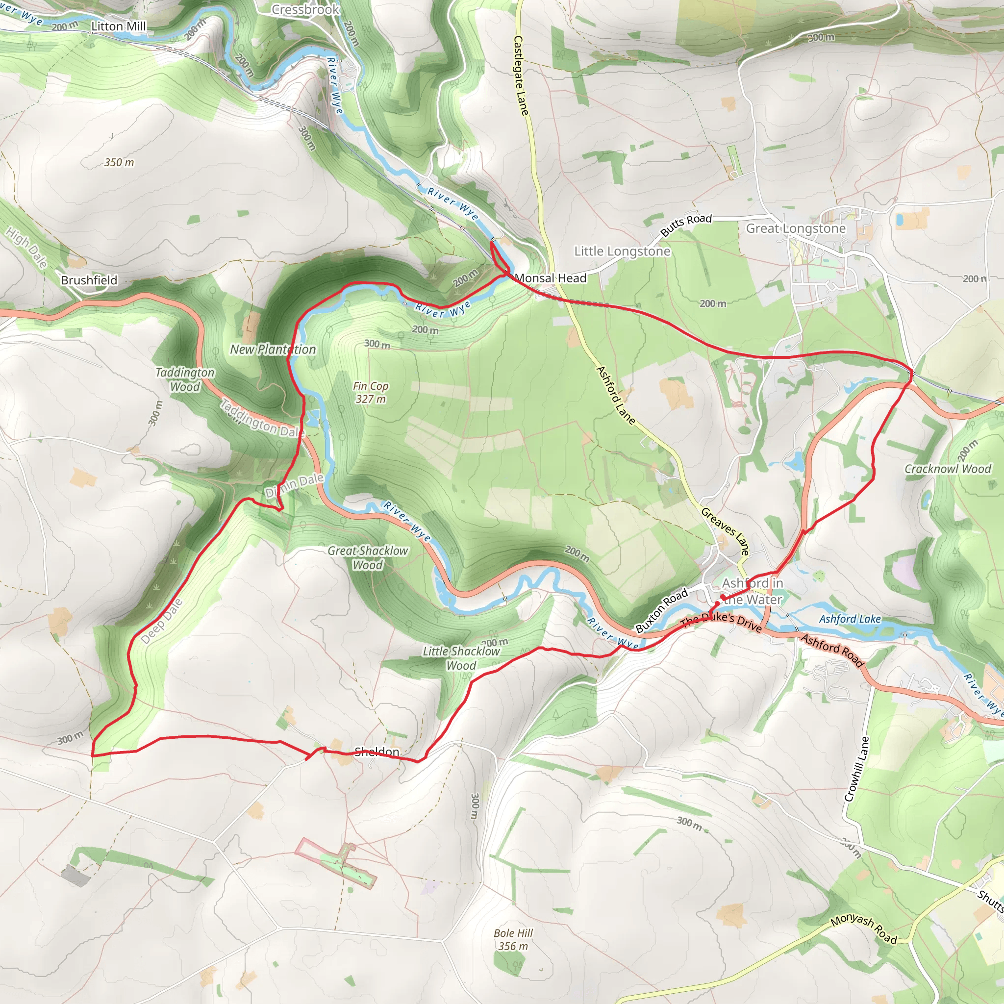 Hike from Ashford in the Water mobile static map