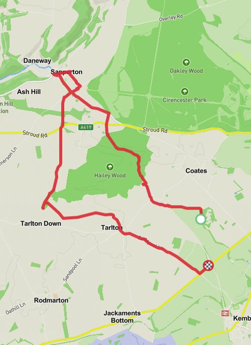 A map preview of the recording Hike on The source of the River Thames from Sapperton.