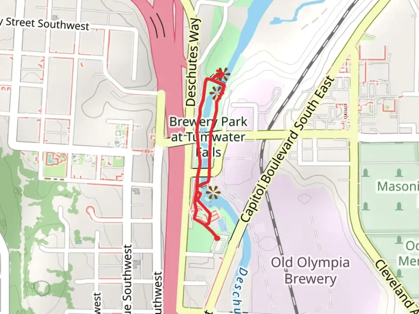 An image depicting the trail Tumwater Falls Park Loop and its surrounding area.
