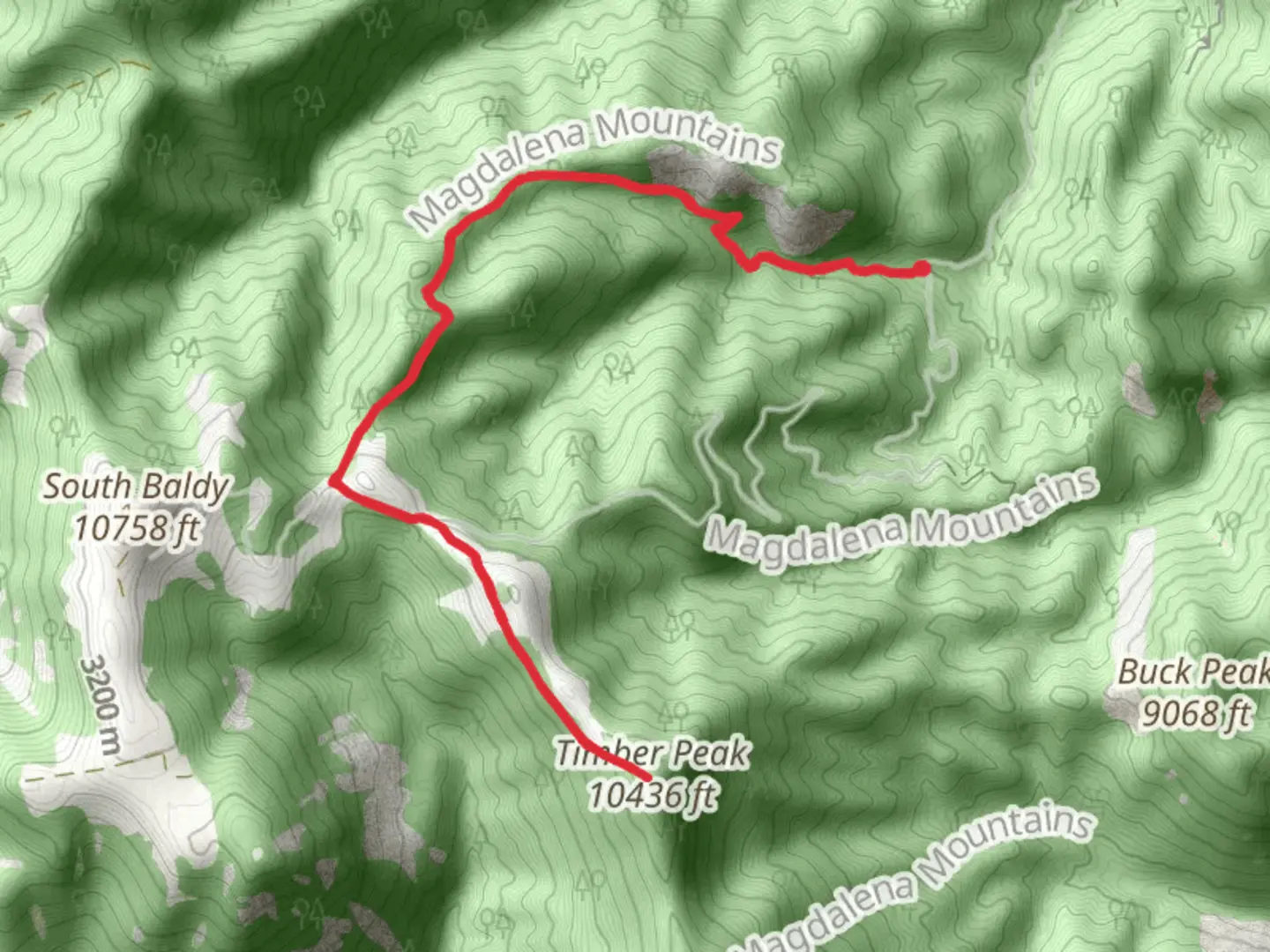 An image depicting the trail Timber Peak via South Baldy Trail and its surrounding area.