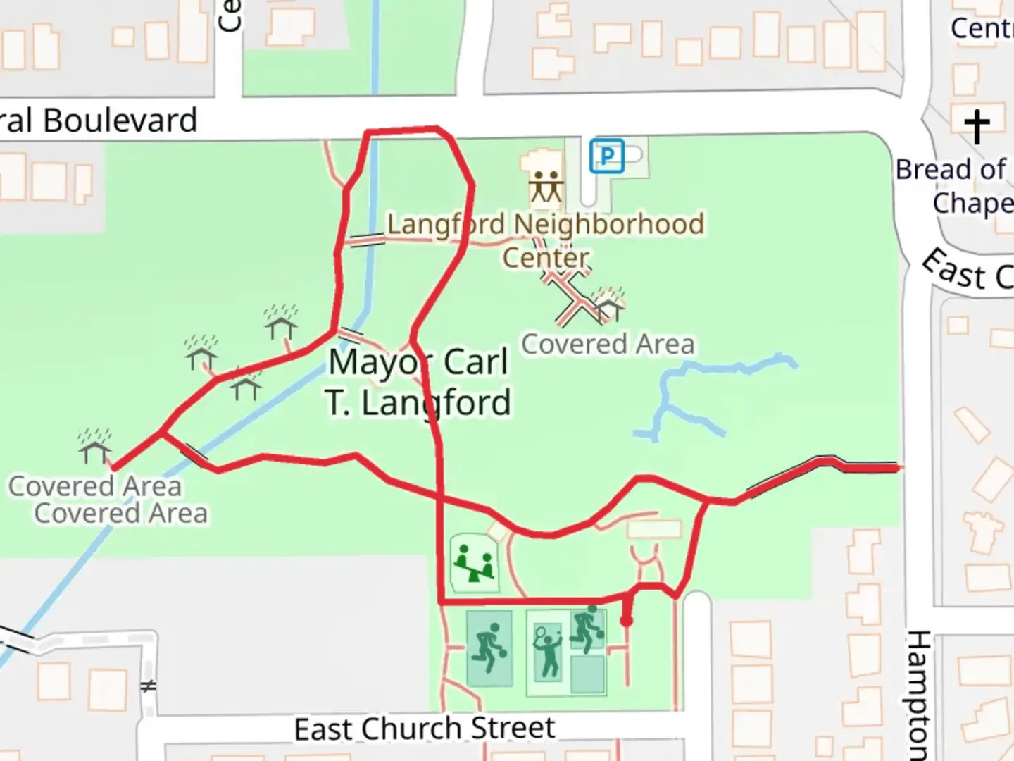 An image depicting the trail Mayor Carl T Langford Loop and its surrounding area.