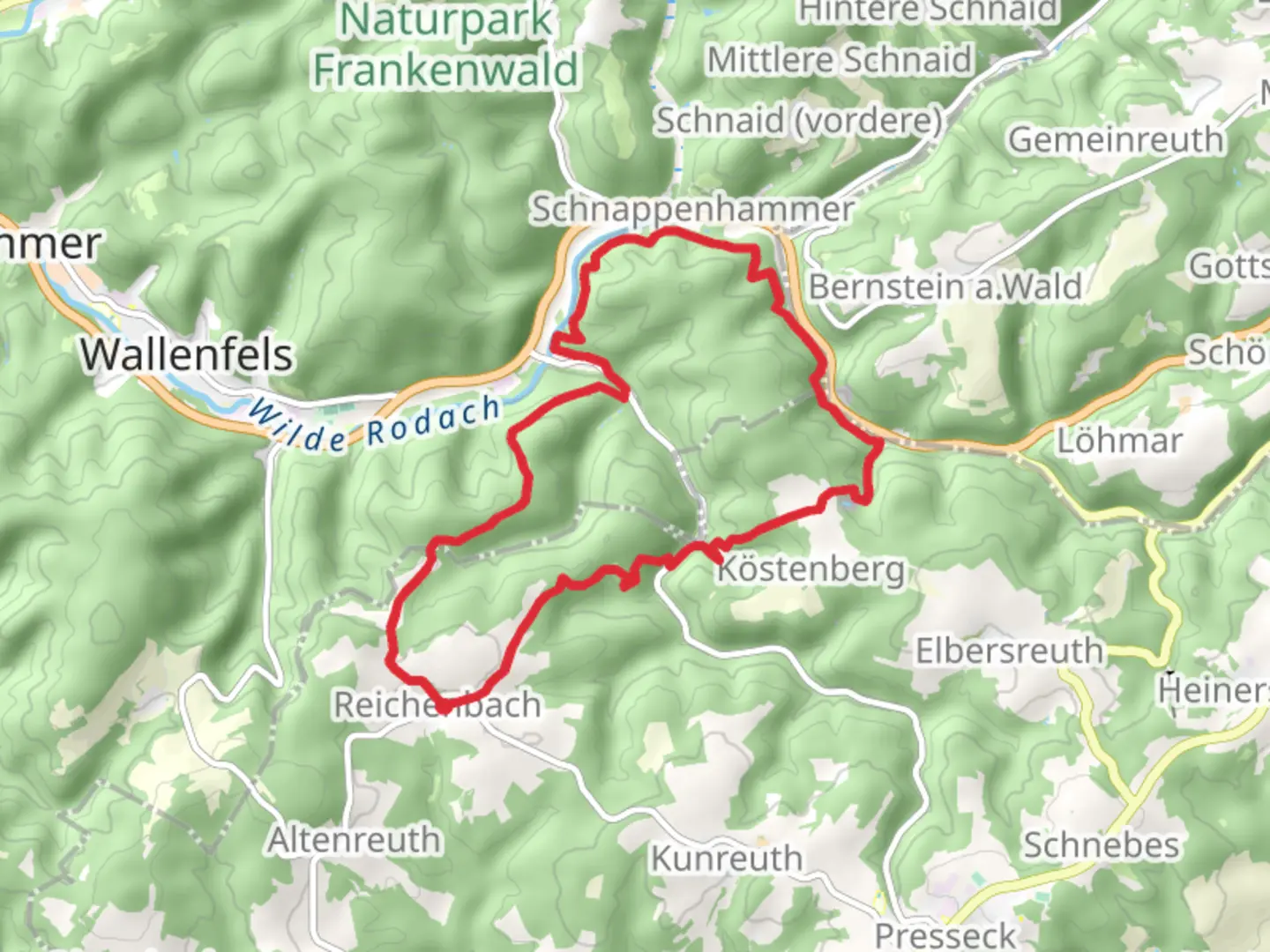 An image depicting the trail Durch dir Koesten and Flosslaenden Weg and its surrounding area.