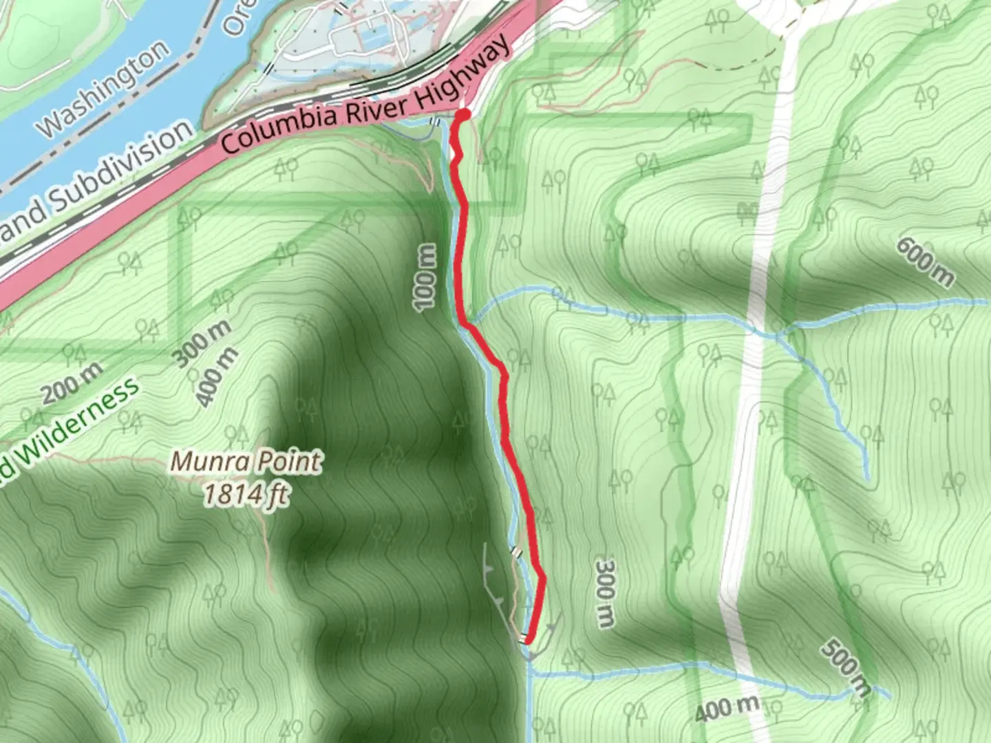 An image depicting the trail Tanner Creek from Wahclella Access Road and its surrounding area.